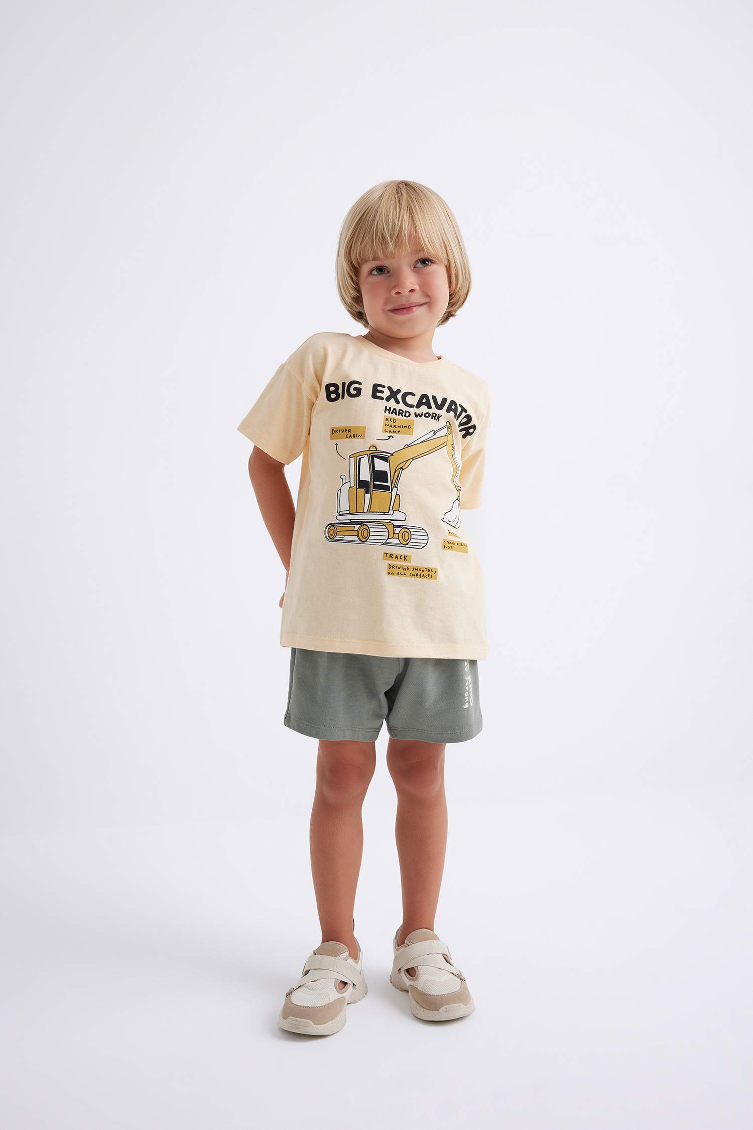 Baby Boy Crew Neck Vehicle Printed Short Sleeve T-Shirt