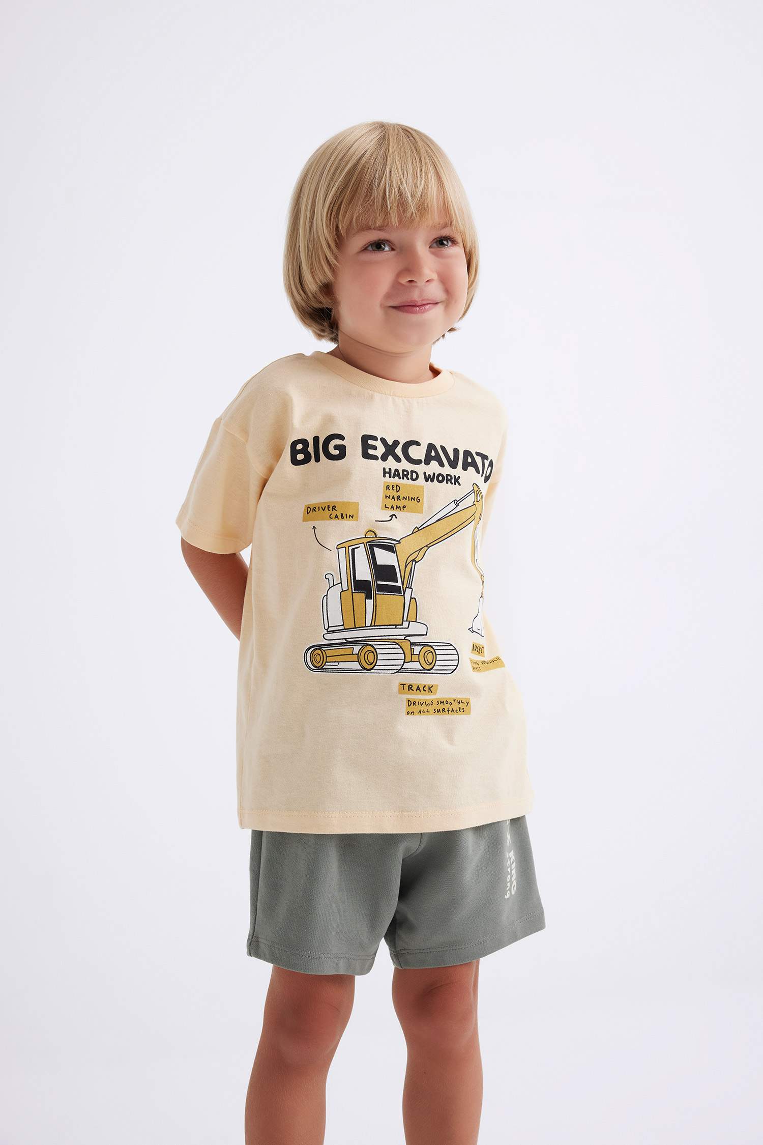 Baby Boy Crew Neck Vehicle Printed Short Sleeve T-Shirt
