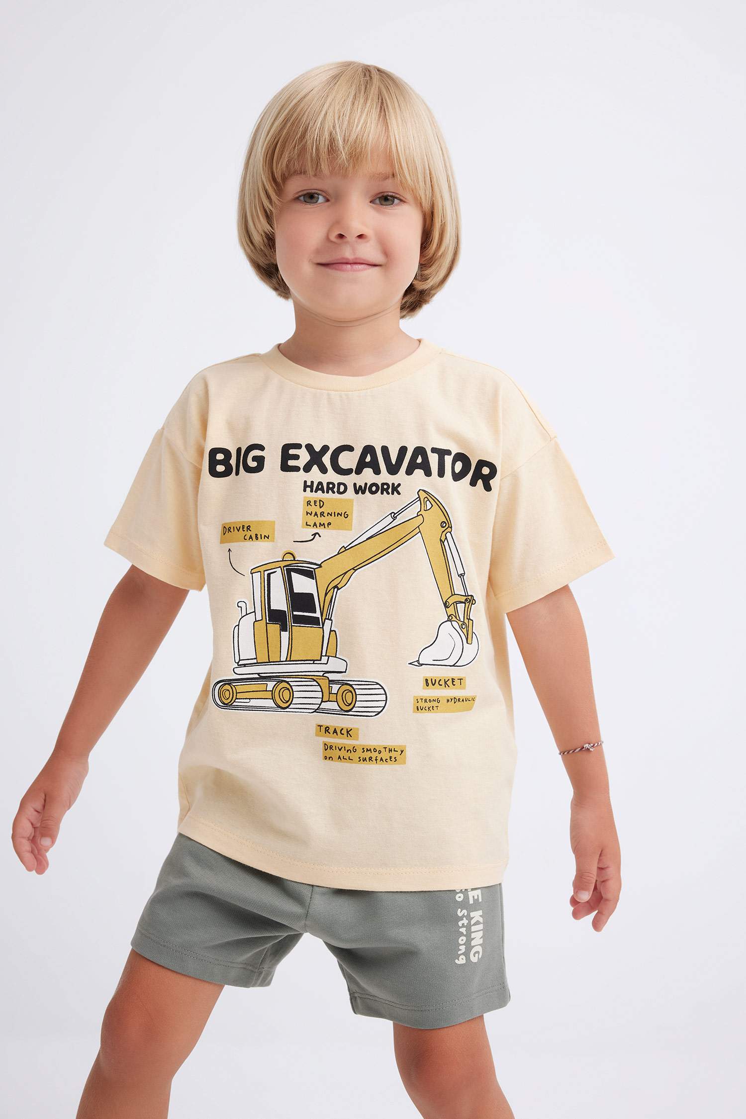 Baby Boy Crew Neck Vehicle Printed Short Sleeve T-Shirt