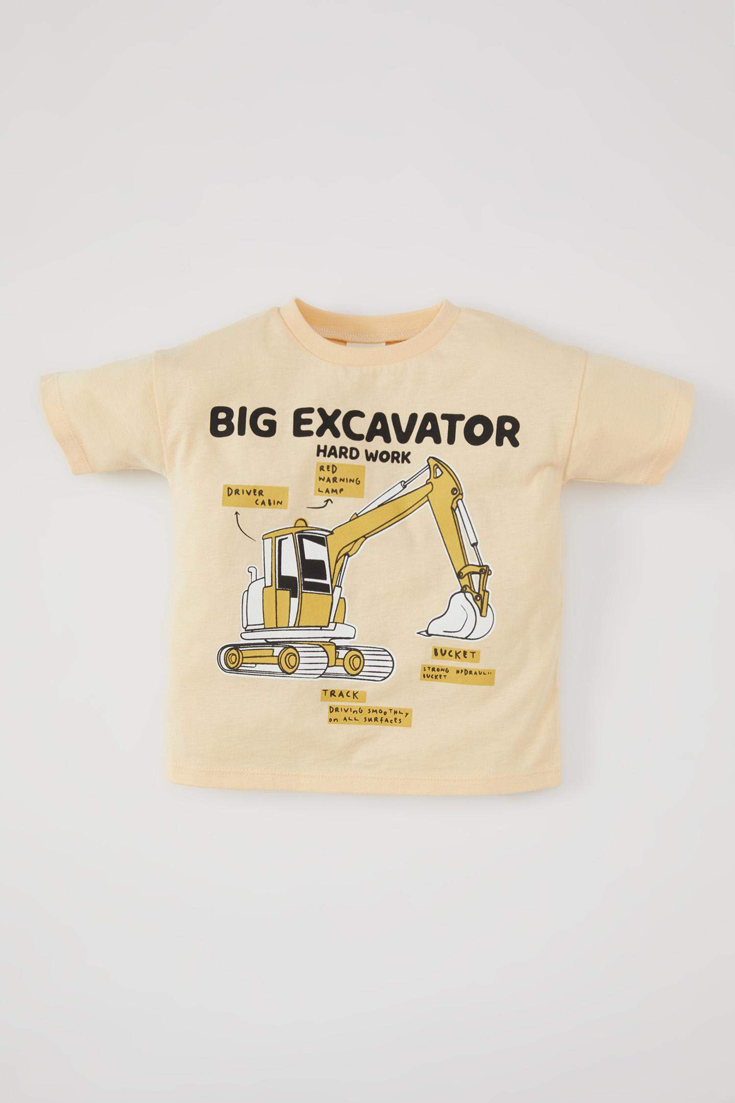 Baby Boy Crew Neck Vehicle Printed Short Sleeve T-Shirt