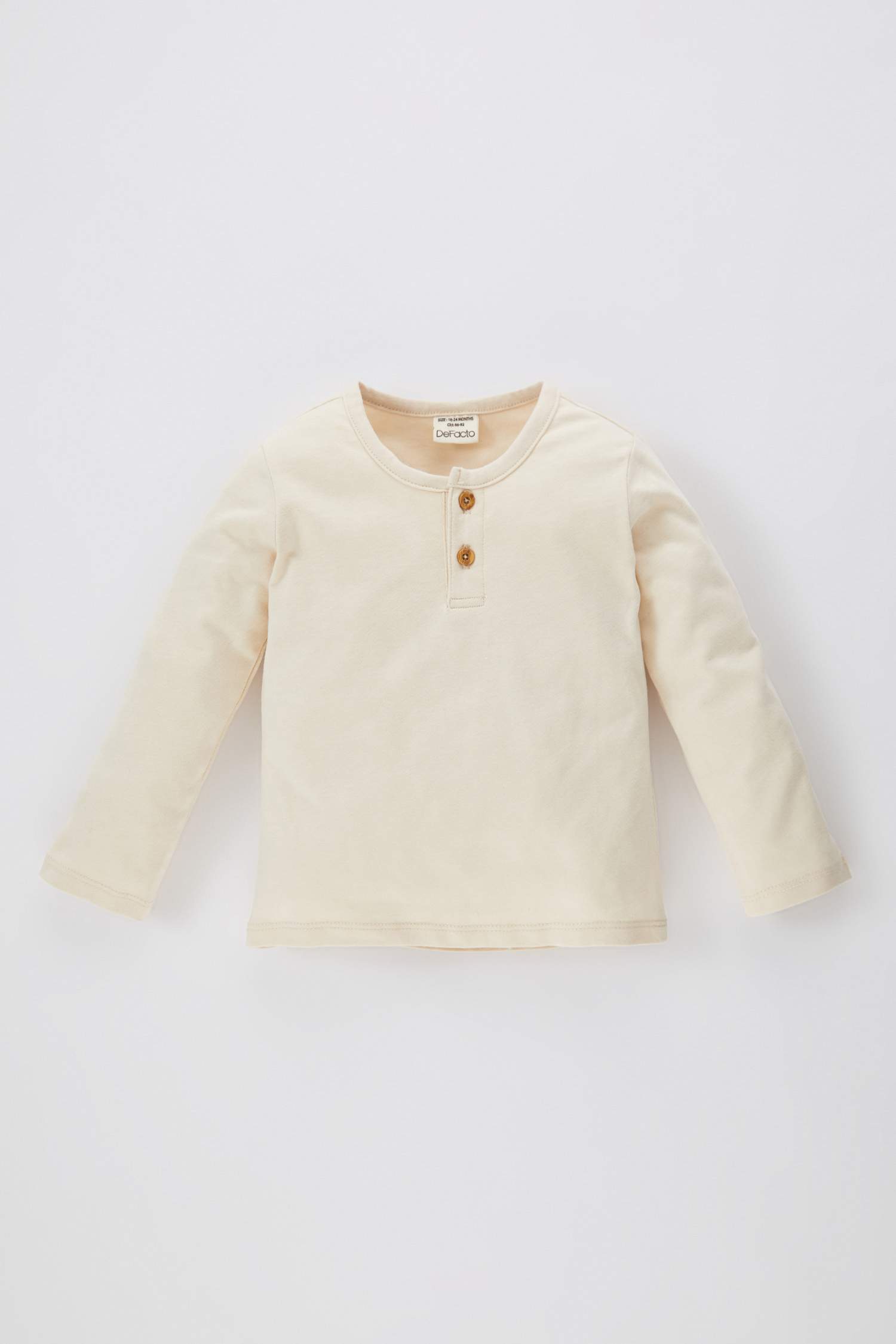 Erkek Bebek Düğmeli Yaka Basic Düz Uzun Kollu Tişört