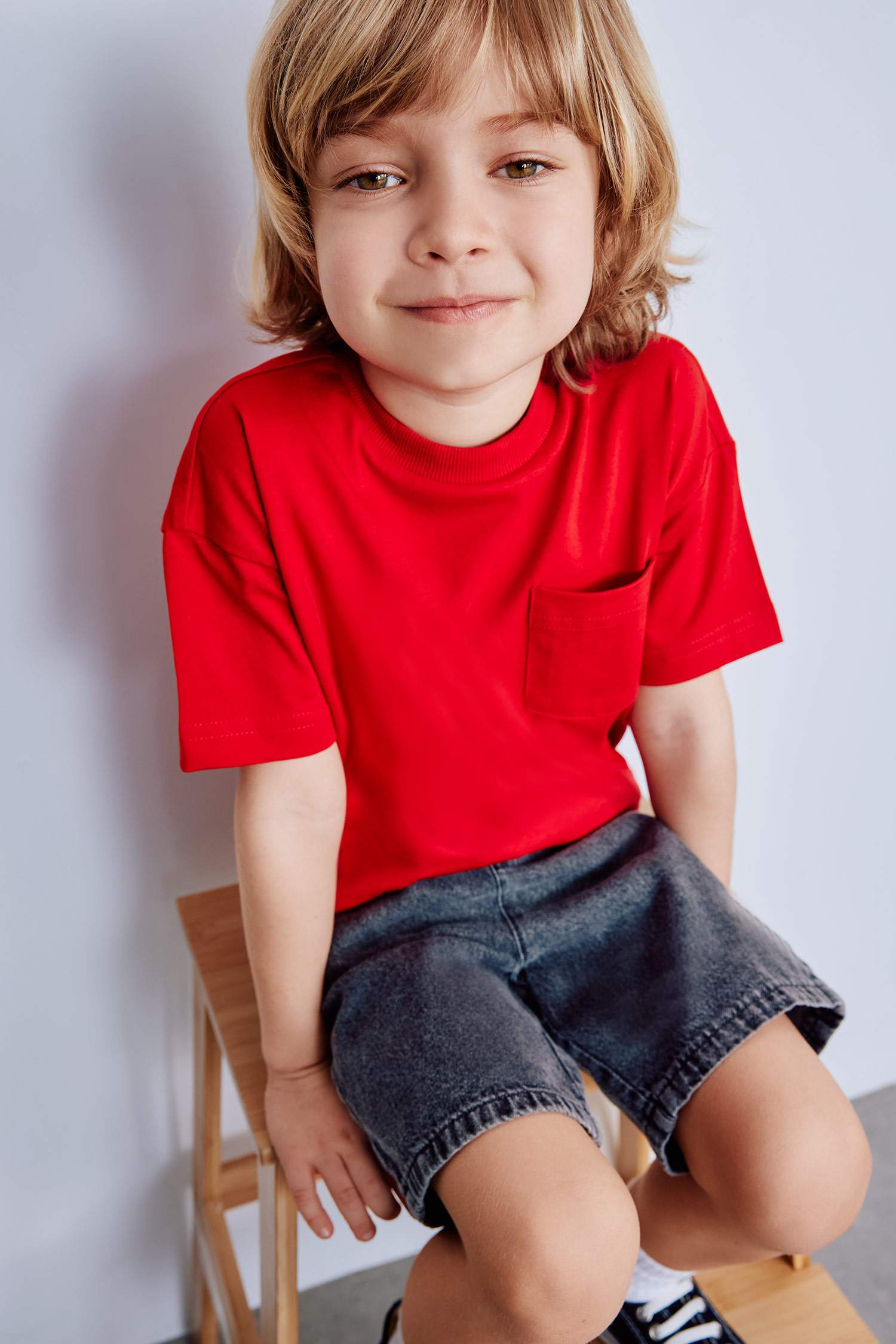 Erkek Bebek Bisiklet Yaka Basic Düz Kısa Kollu Tişört