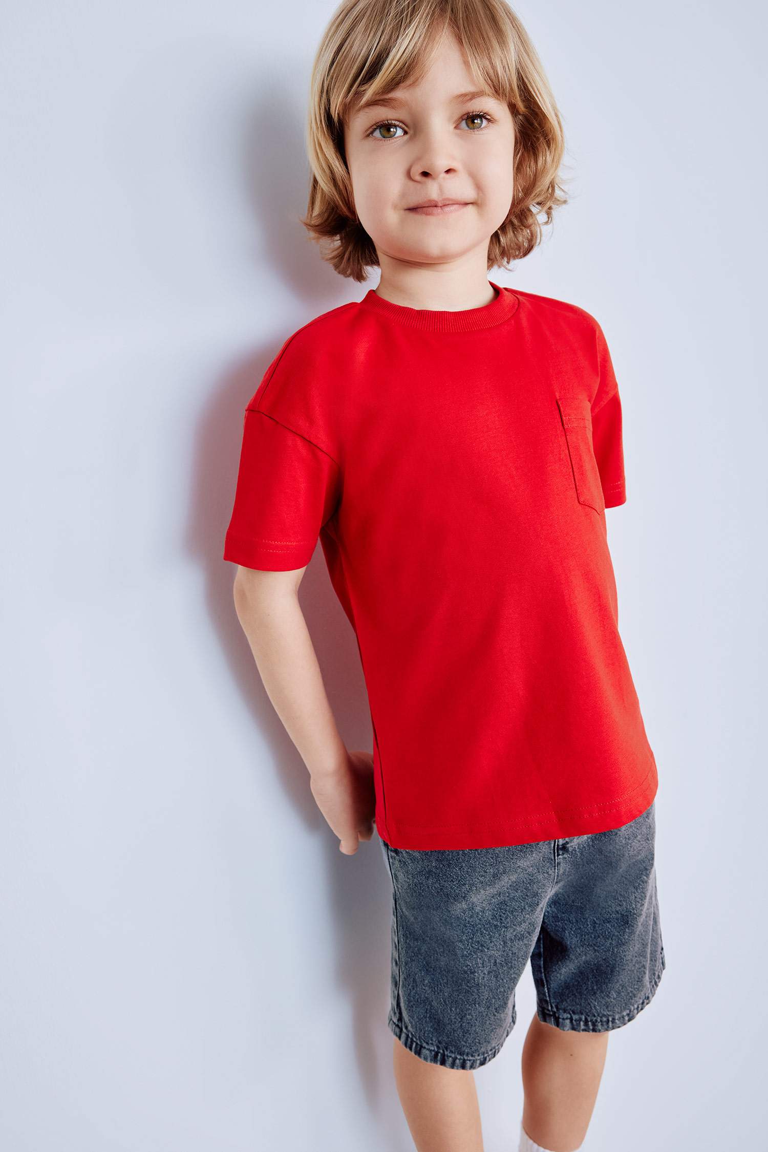 Erkek Bebek Bisiklet Yaka Basic Düz Kısa Kollu Tişört