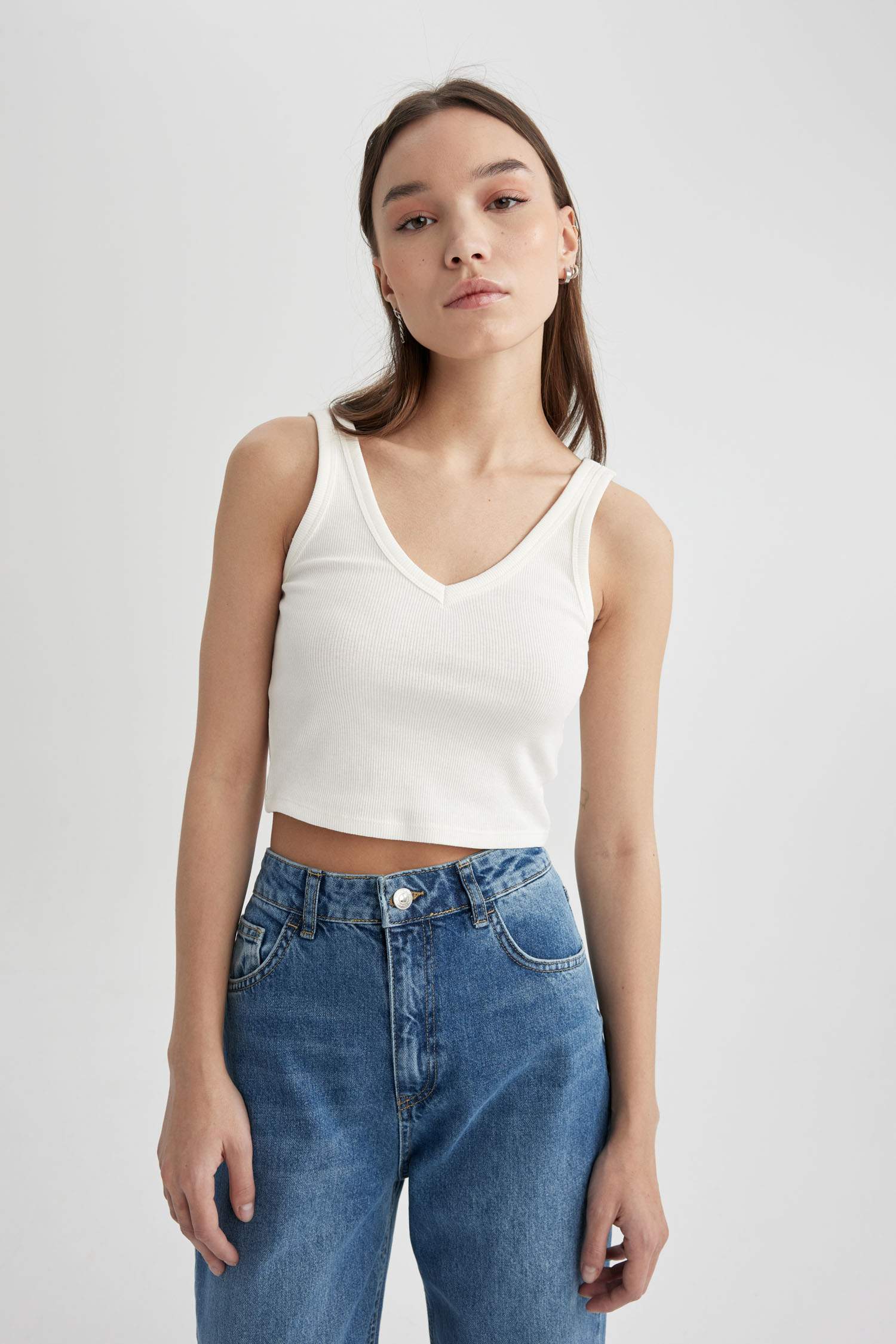 Débardeur Slim à Col en V et Camisole