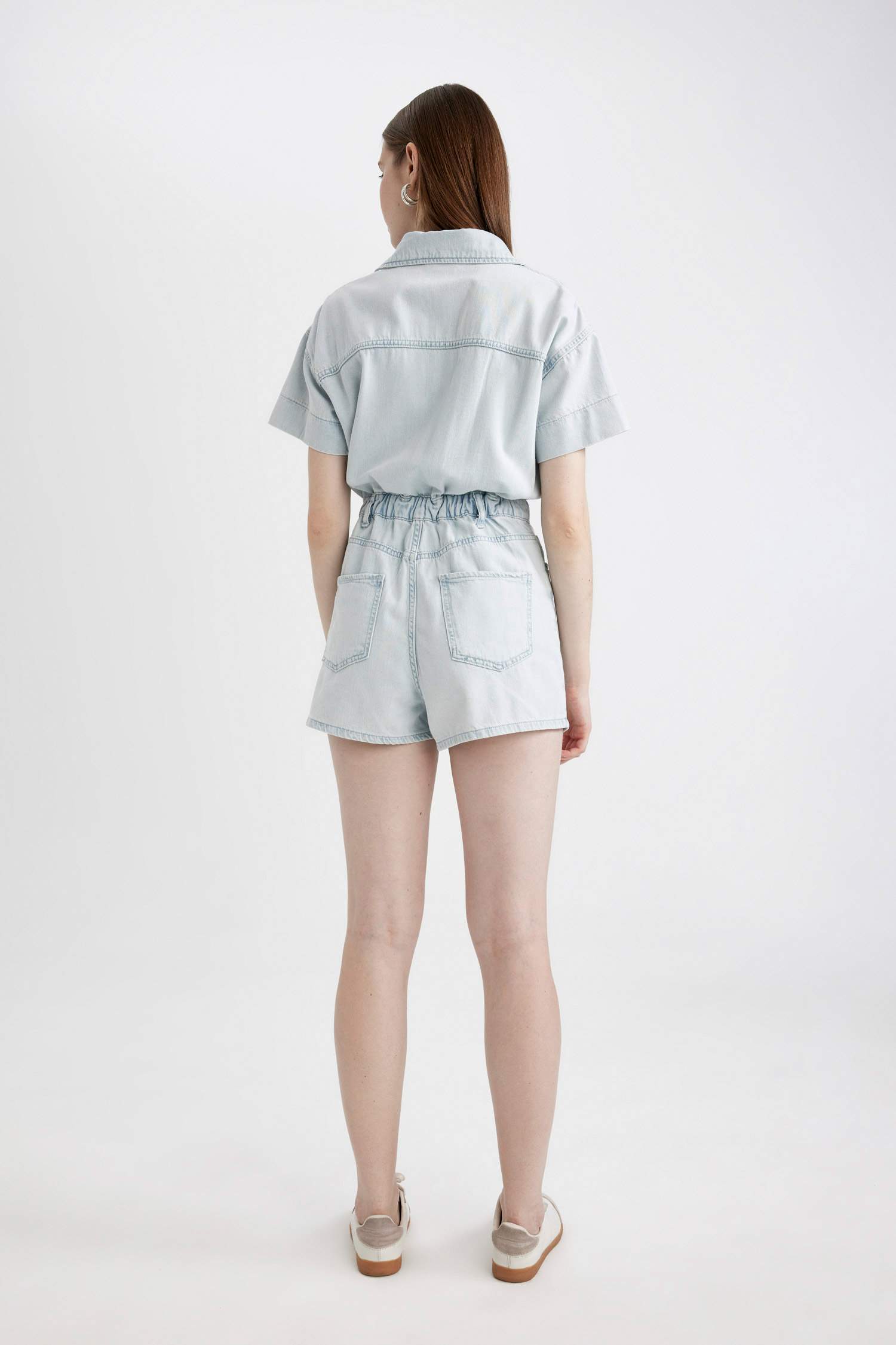 Kısa Kollu Mini Jean Tulum