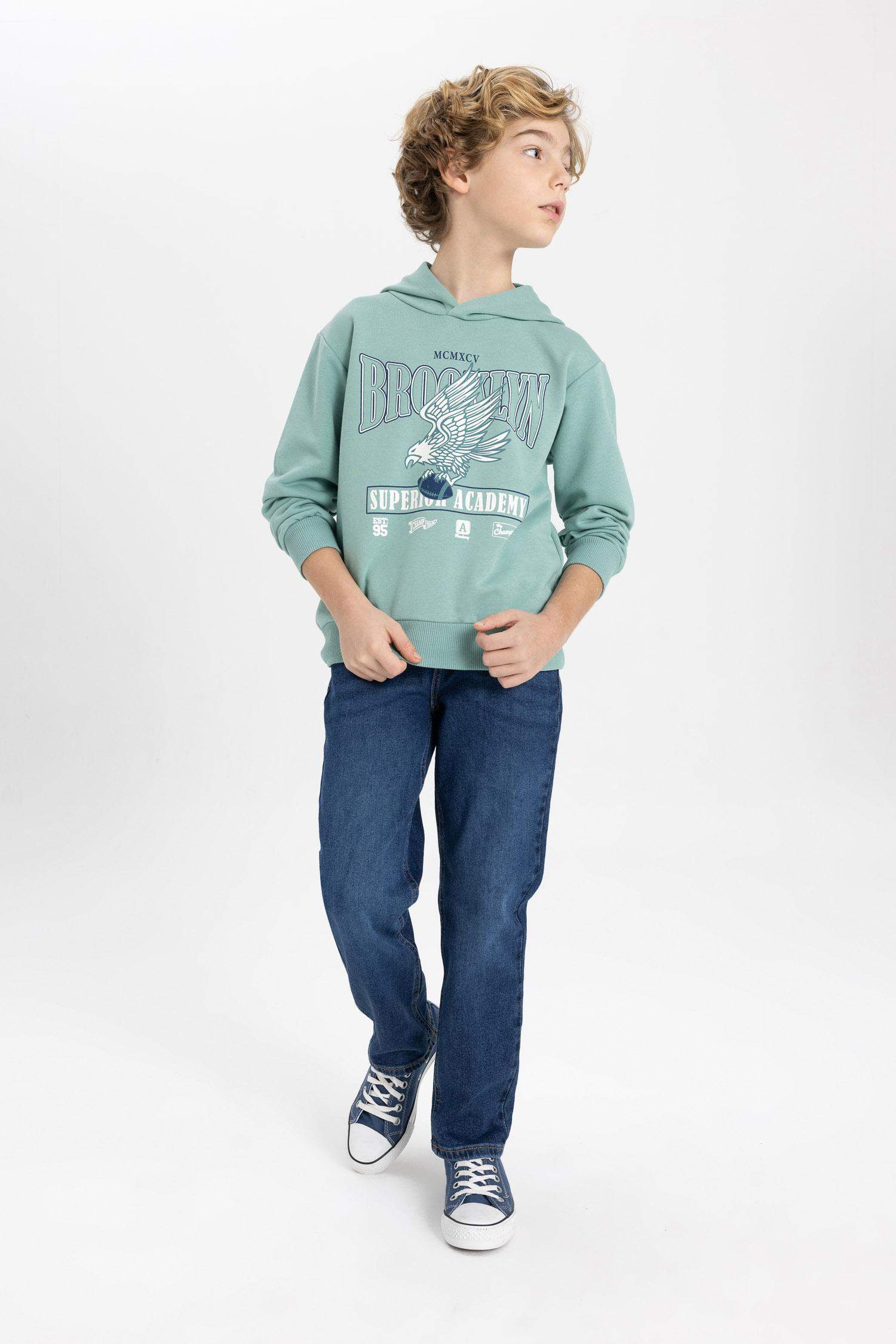 Erkek Çocuk Baskılı Kapüşonlu Sweatshirt