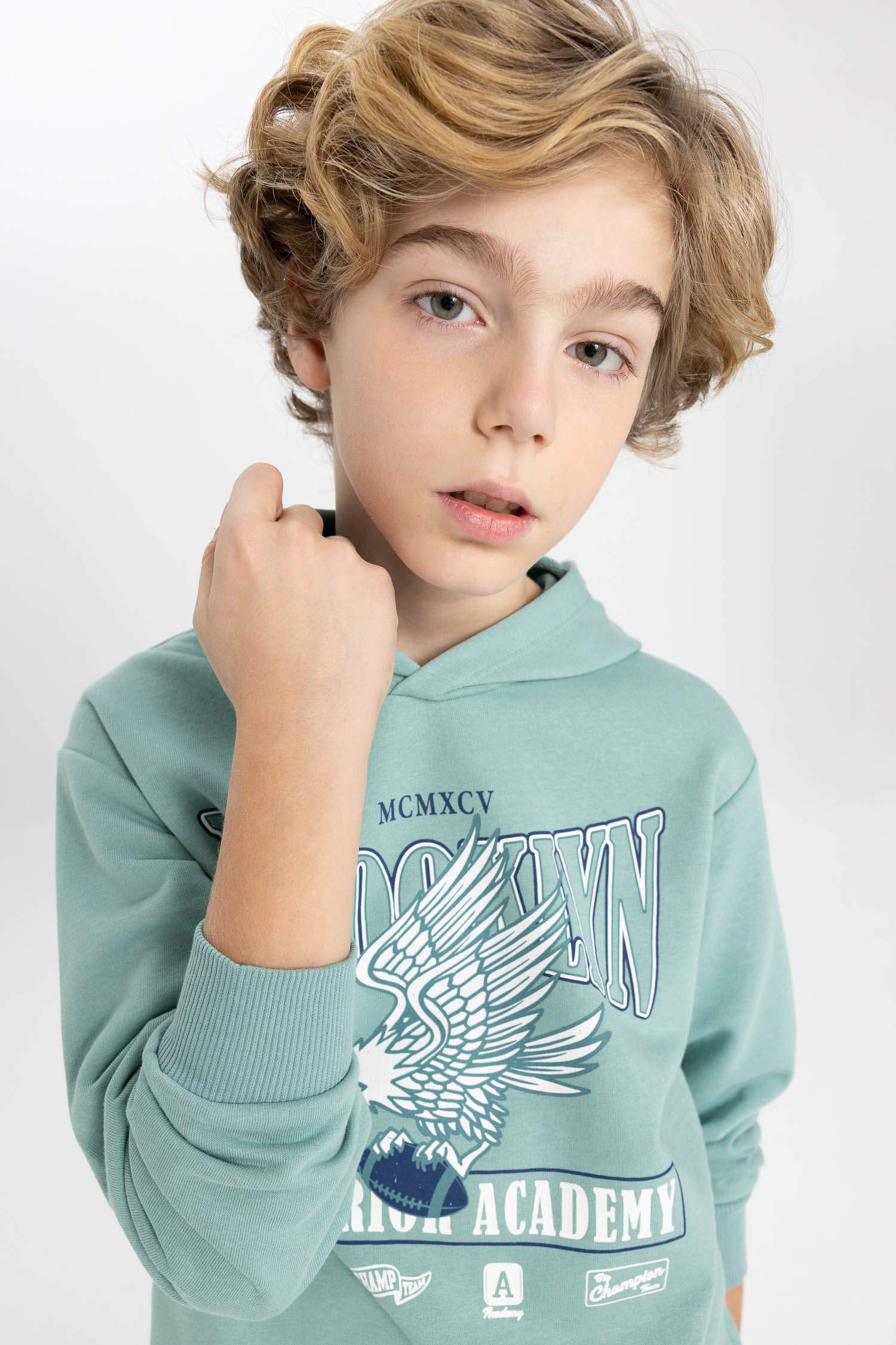 Erkek Çocuk Baskılı Kapüşonlu Sweatshirt