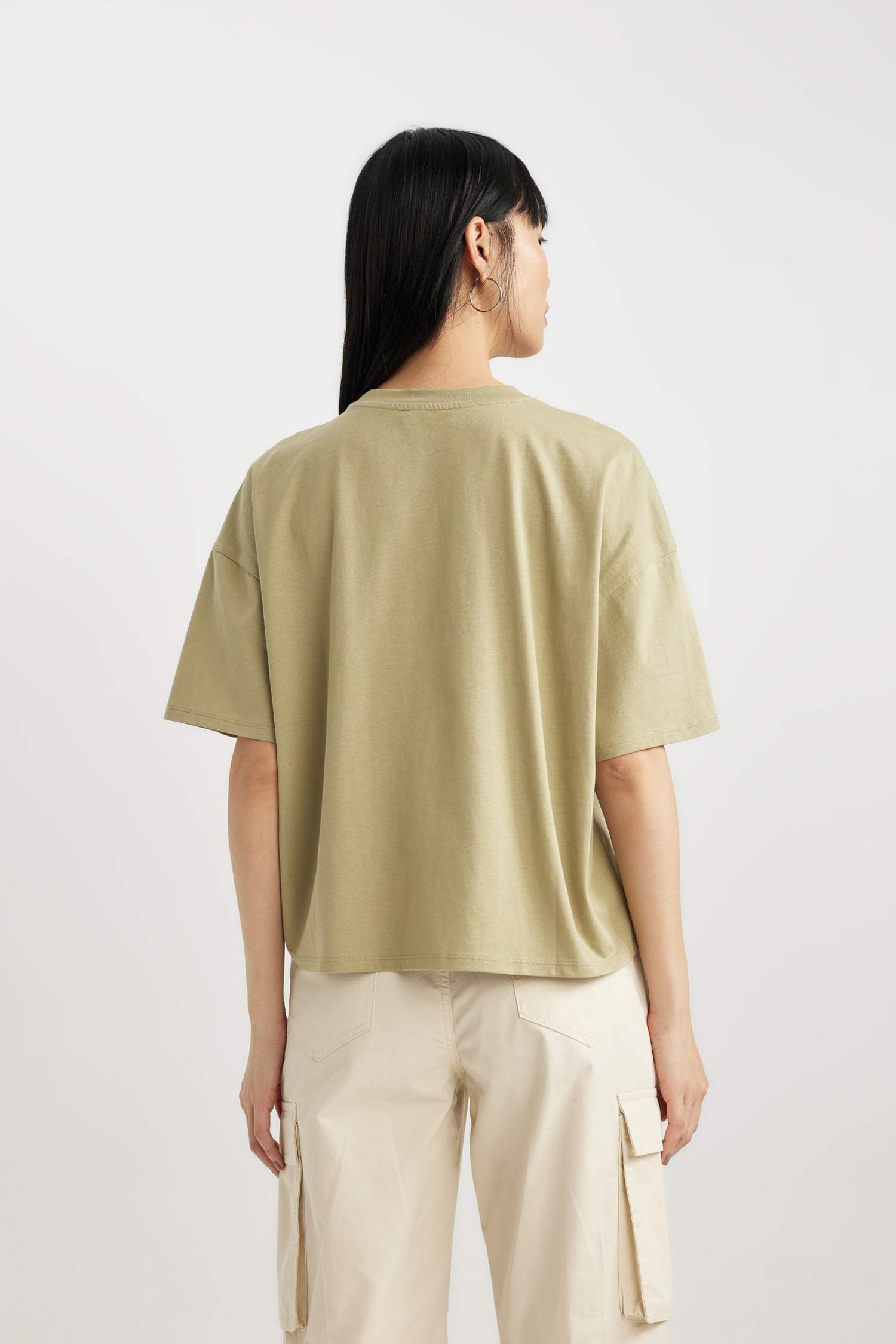 Loose Fıt Bisiklet Yaka Baskılı Kısa Kollu Tişört