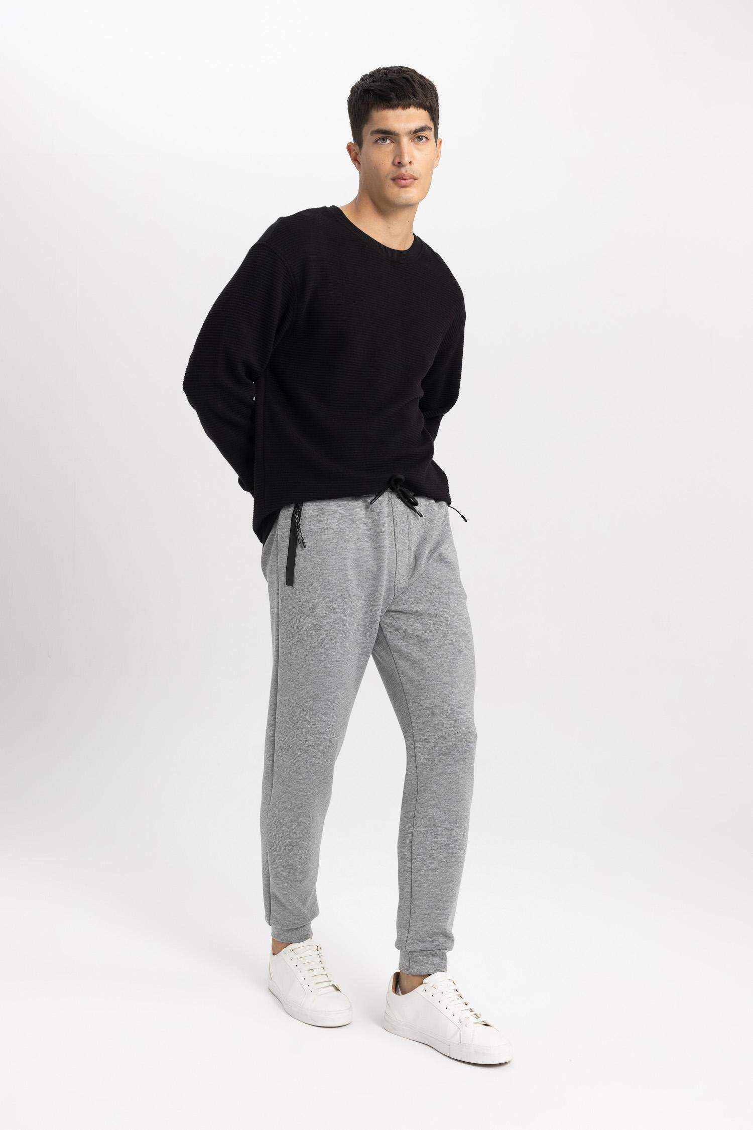 Slim Fit Rib Hem Zipper Pocket Trousers