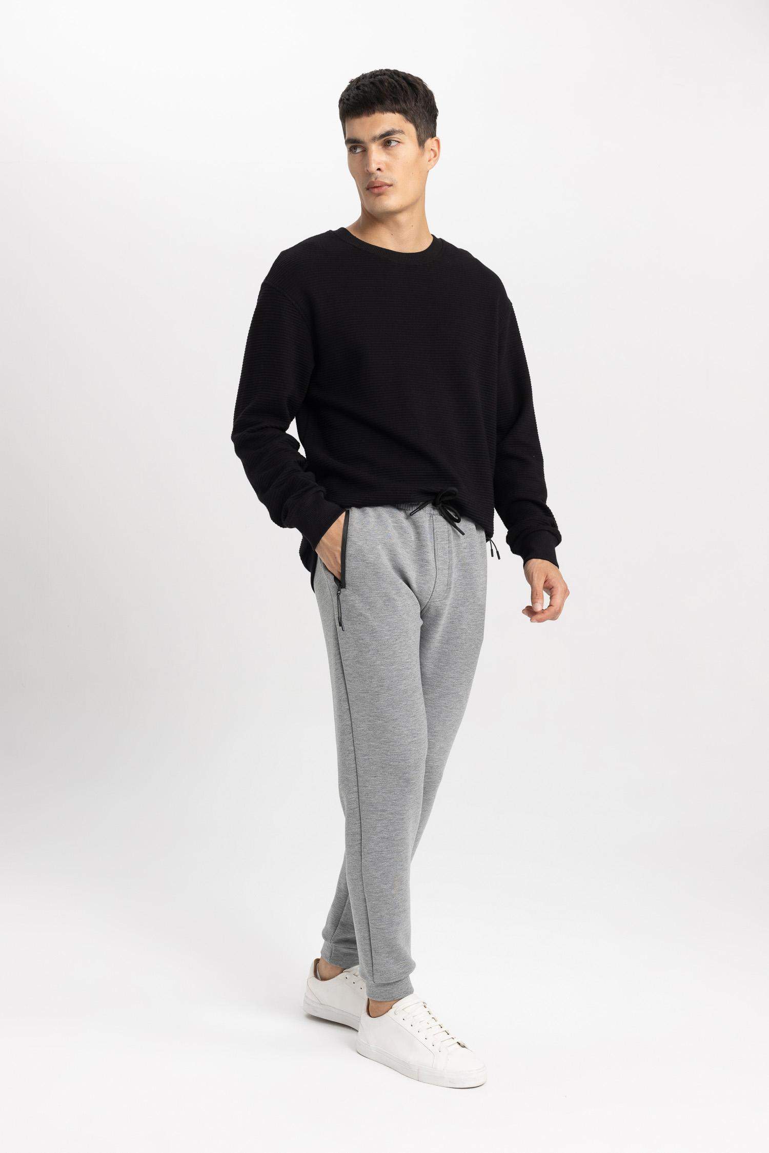 Slim Fit Rib Hem Zipper Pocket Trousers