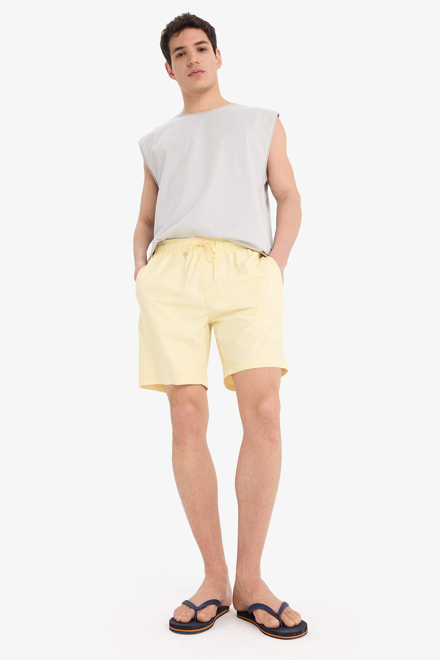 Regular Fit File Astarlı Kısa Boy Deniz Şortu