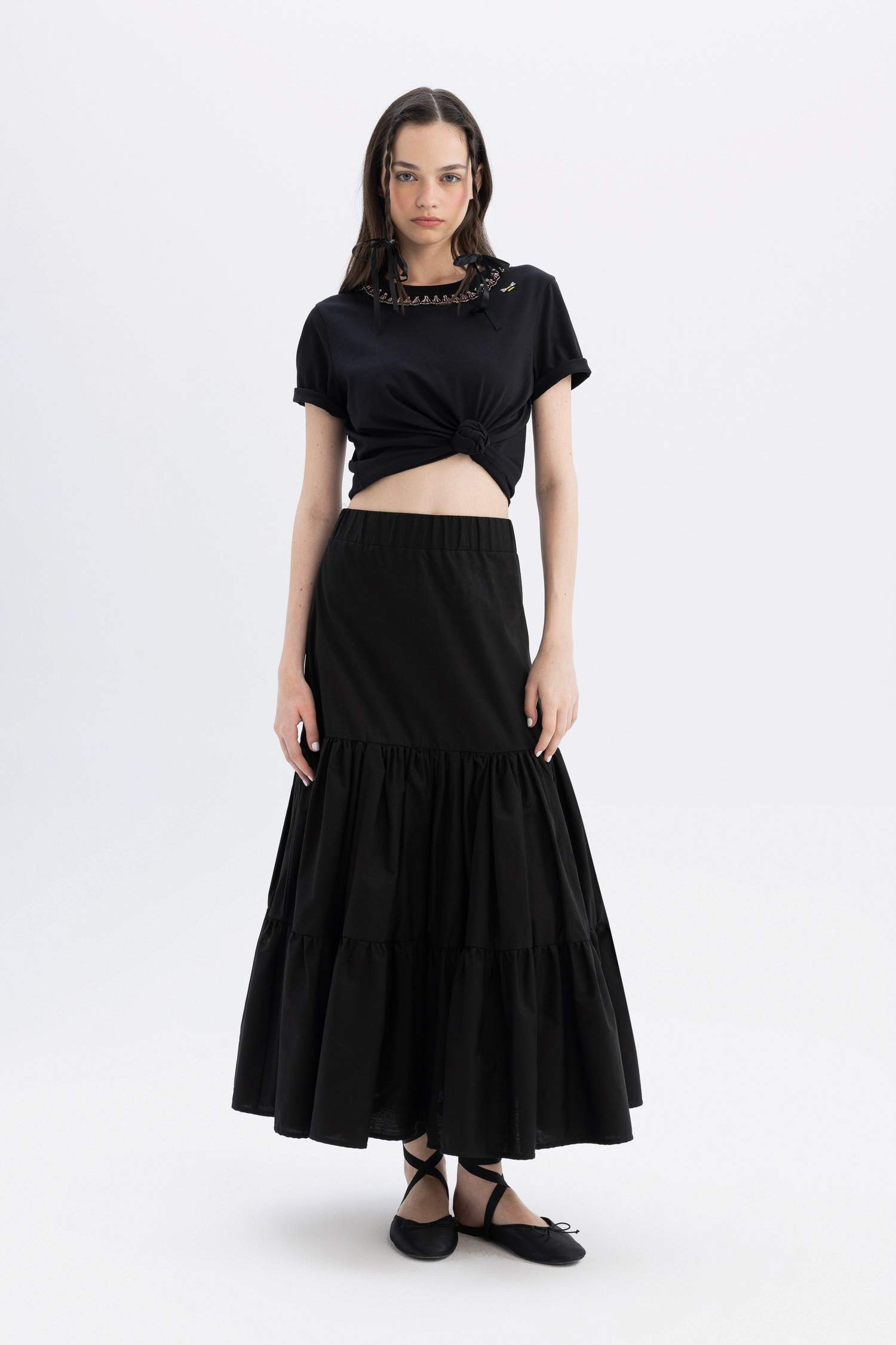 Lug Von Siga x DeFacto Bisiklet Yaka Yaka Baskılı Nakışlı Kısa Kollu Tişört