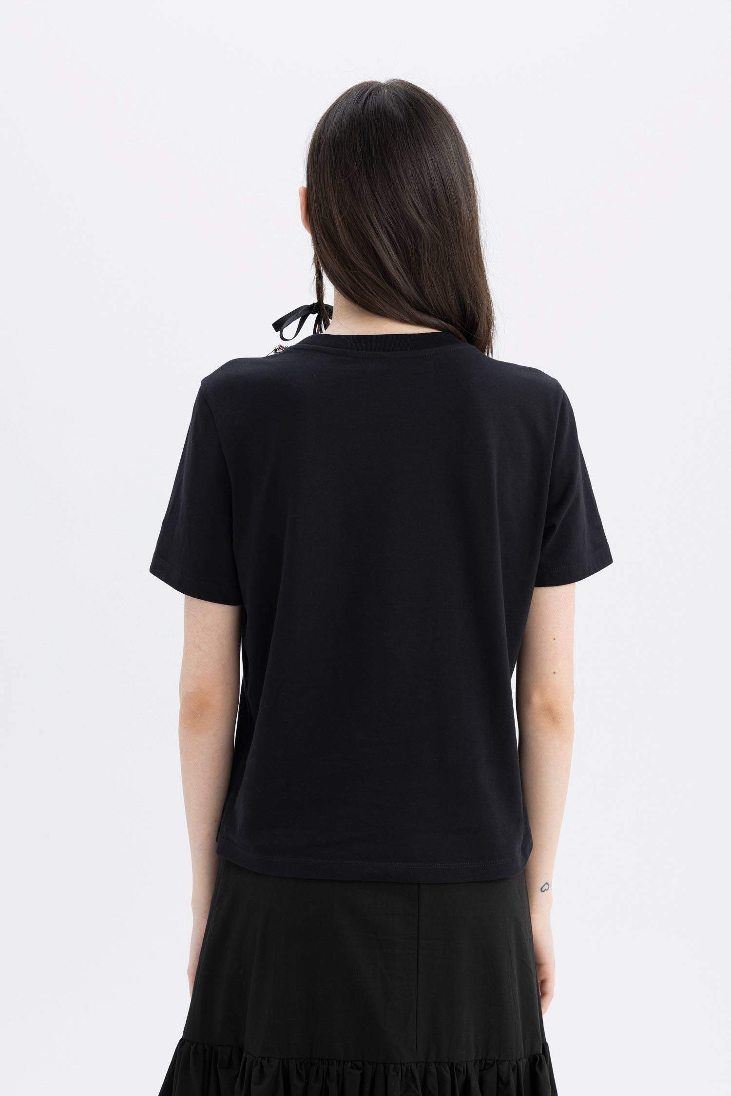 Lug Von Siga x DeFacto Bisiklet Yaka Yaka Baskılı Nakışlı Kısa Kollu Tişört