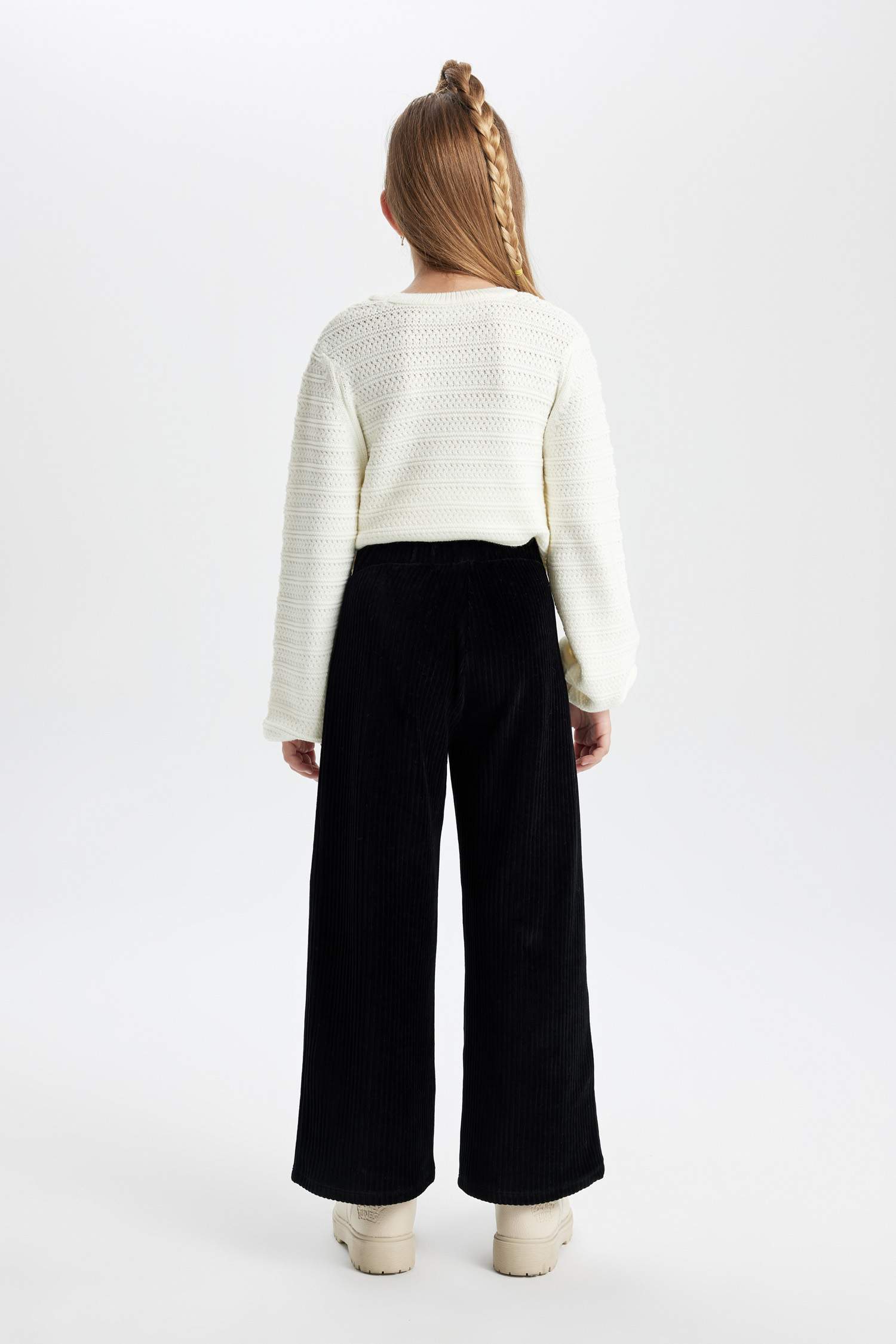 بنطلون قطيفة بناتي مضلع وايد ليج