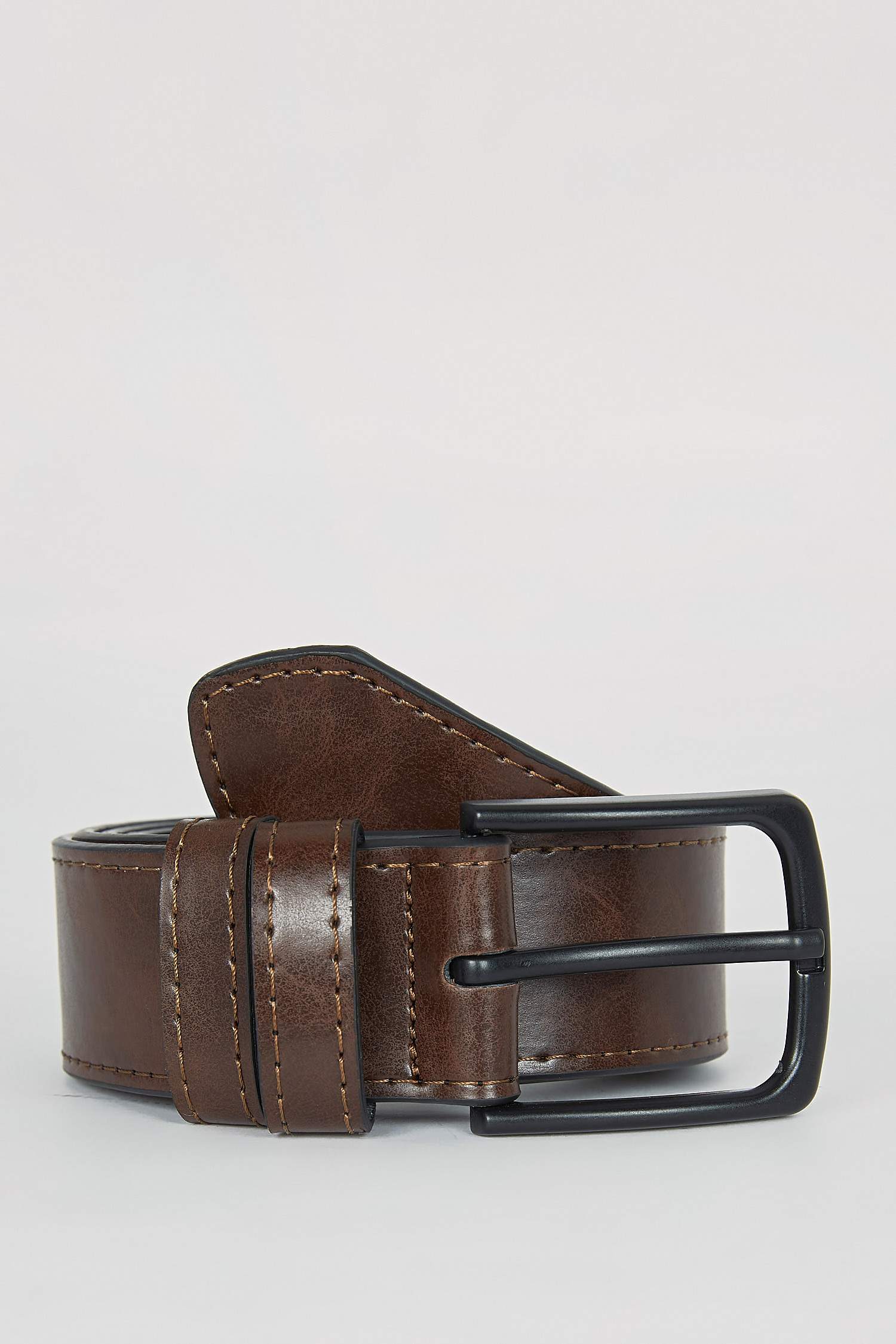 Man Rectangle Clasp Faux Leather Jean Belt