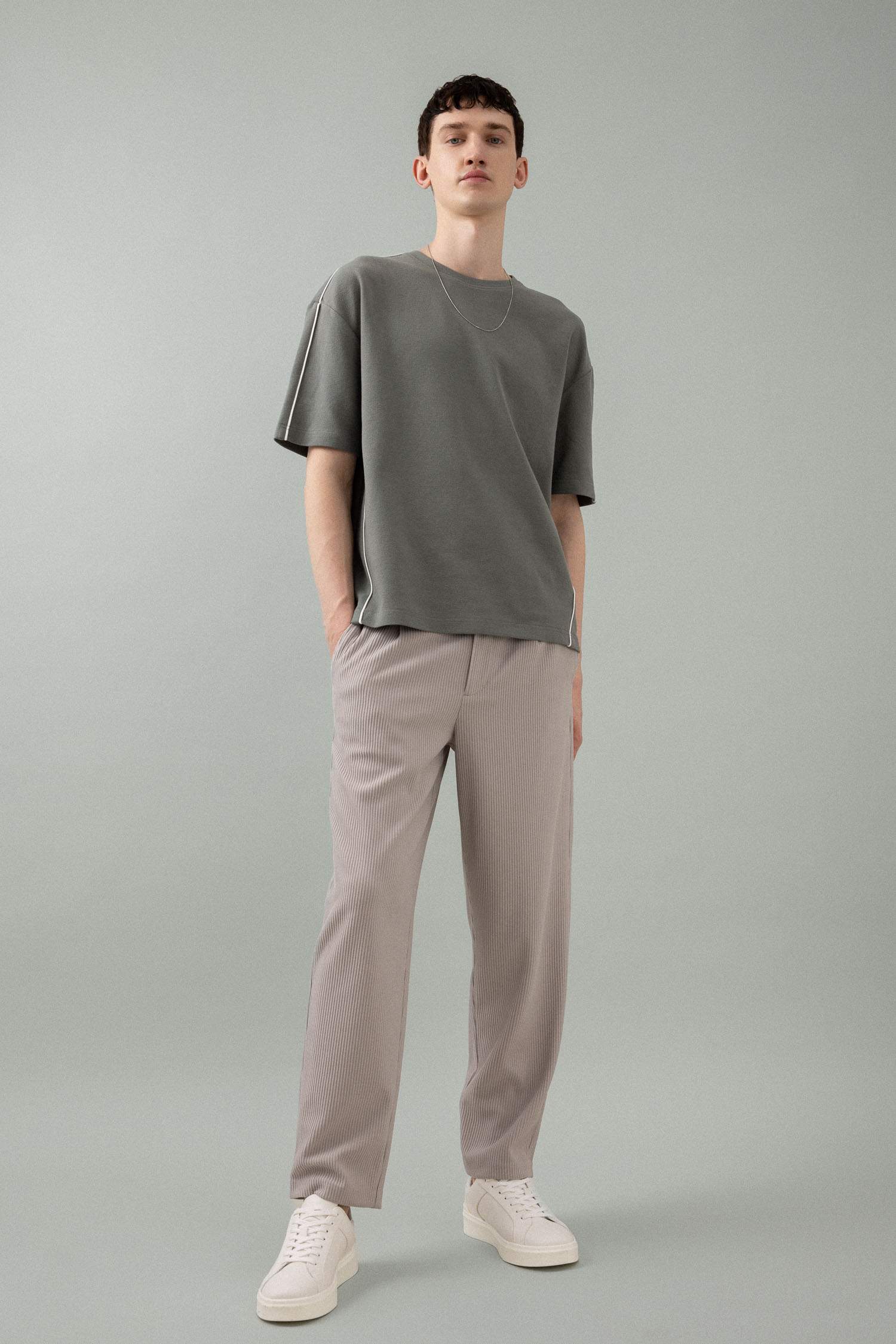 Oversize Fit Crew Neck Textured T-Shirt