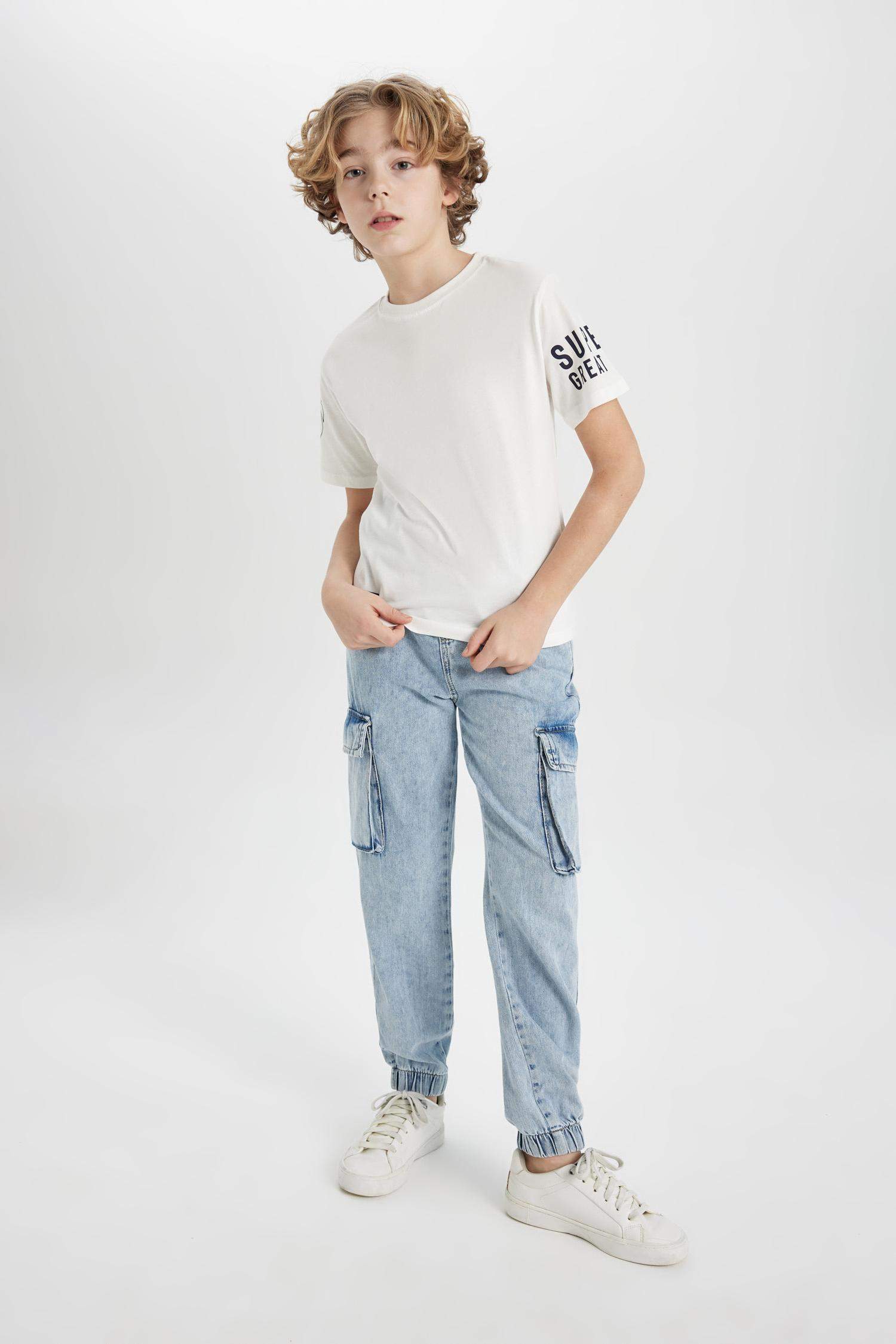 Erkek Çocuk Bisiklet Yaka Baskılı Kısa Kollu Tişört