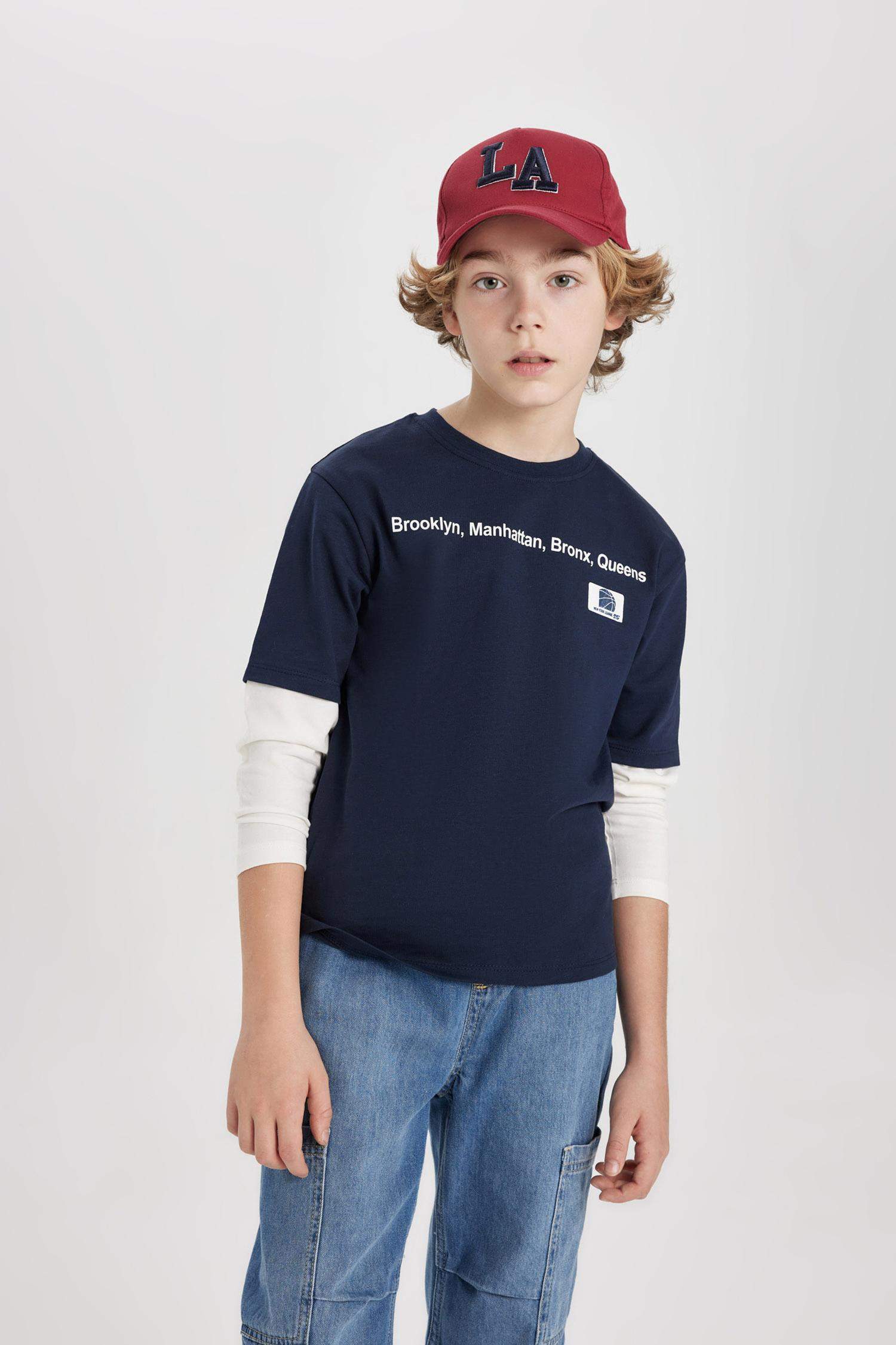 Erkek Çocuk Bisiklet Yaka Penye Uzun Kollu Baskılı Tişört