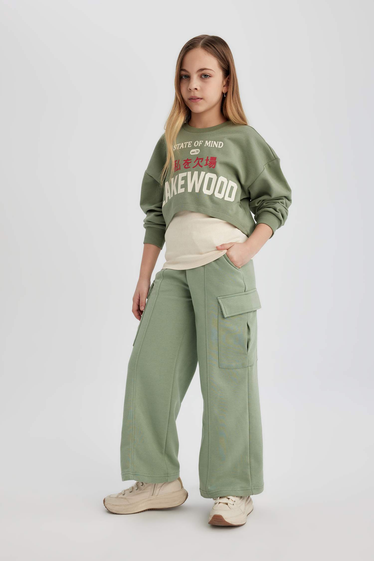 Girl Crew Neck 2 Piece Crop Sweatshirt