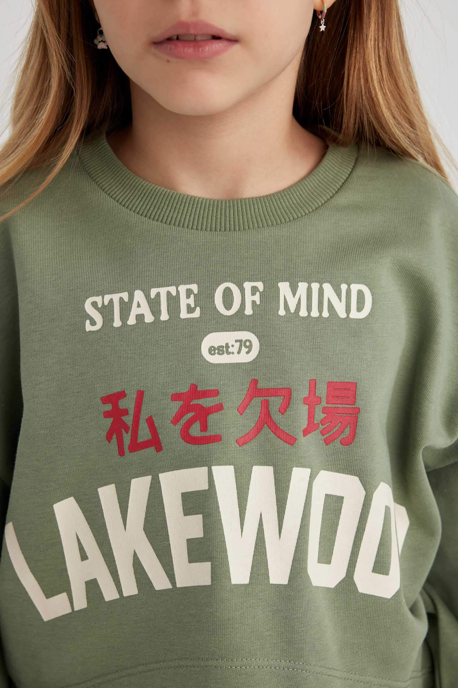 Girl Crew Neck 2 Piece Crop Sweatshirt