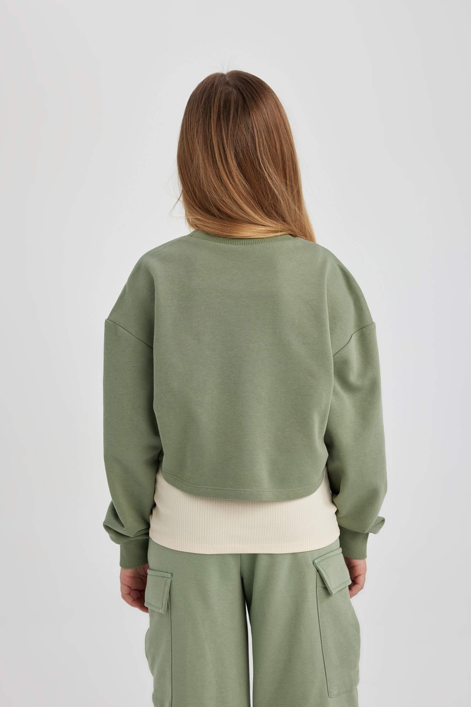 Girl Crew Neck 2 Piece Crop Sweatshirt