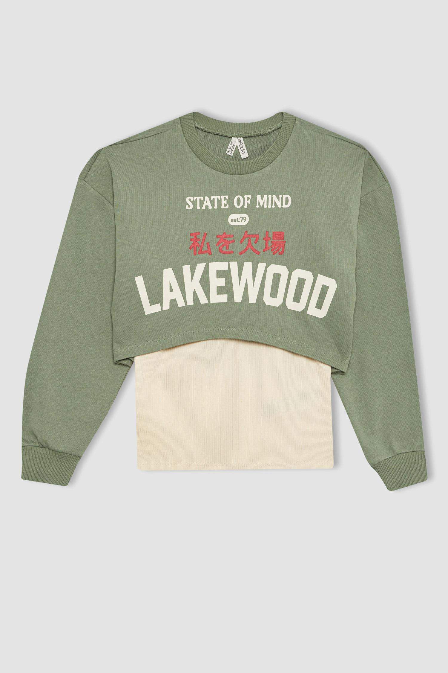 Girl Crew Neck 2 Piece Crop Sweatshirt