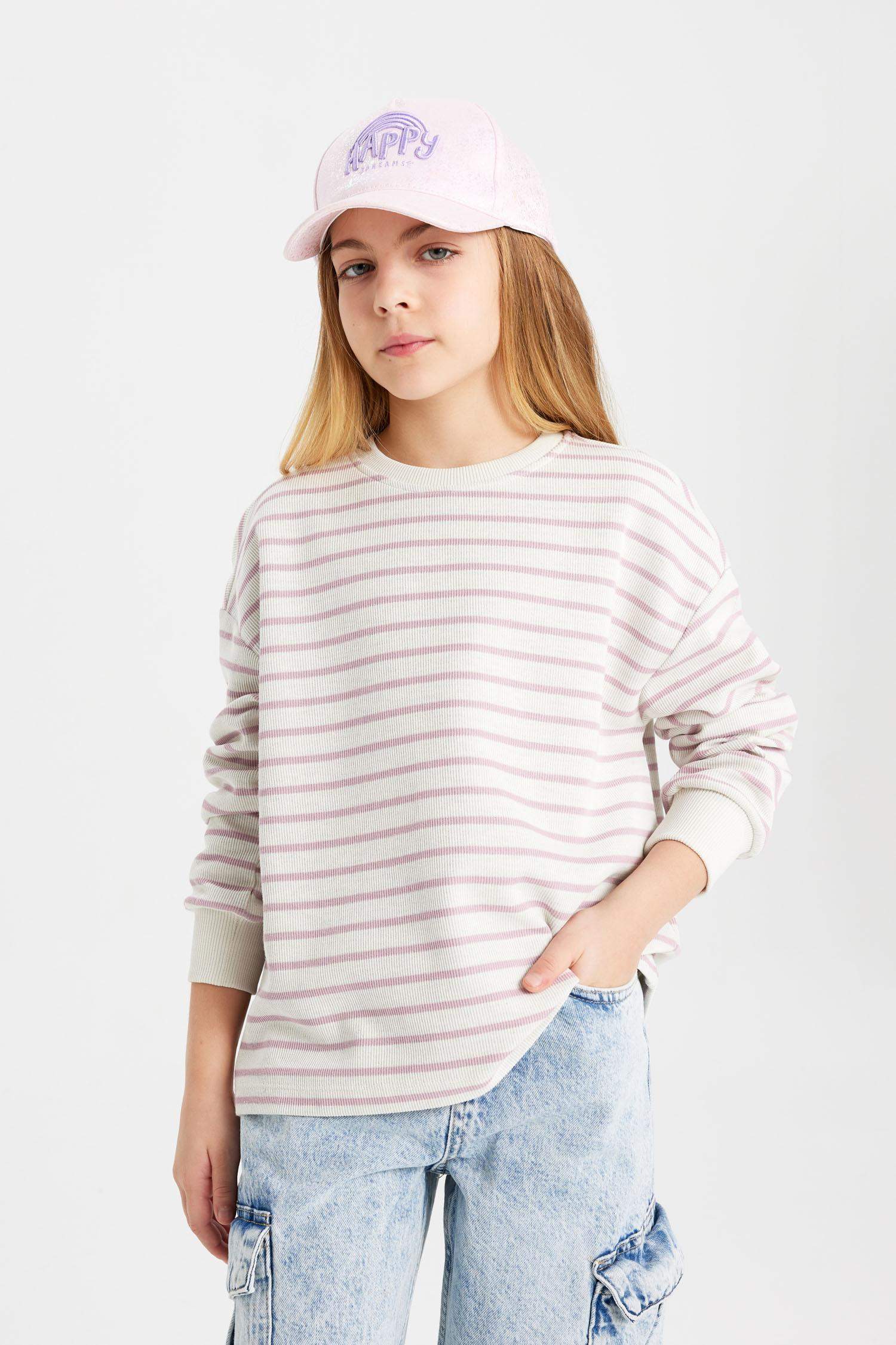 Girl Relax Fit Crew Neck Striped Sweatshirt