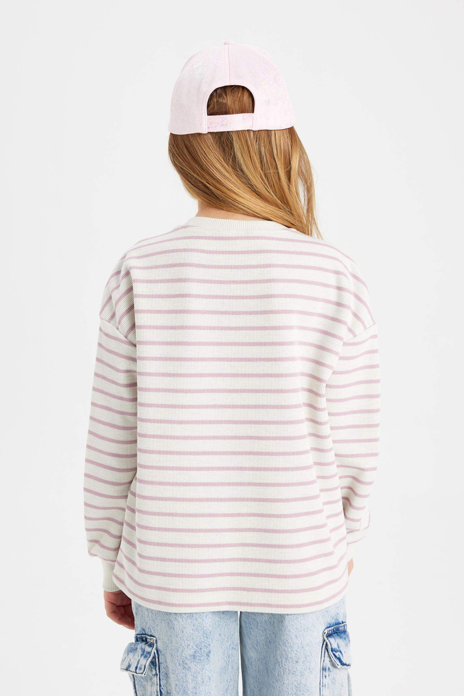 Girl Relax Fit Crew Neck Striped Sweatshirt