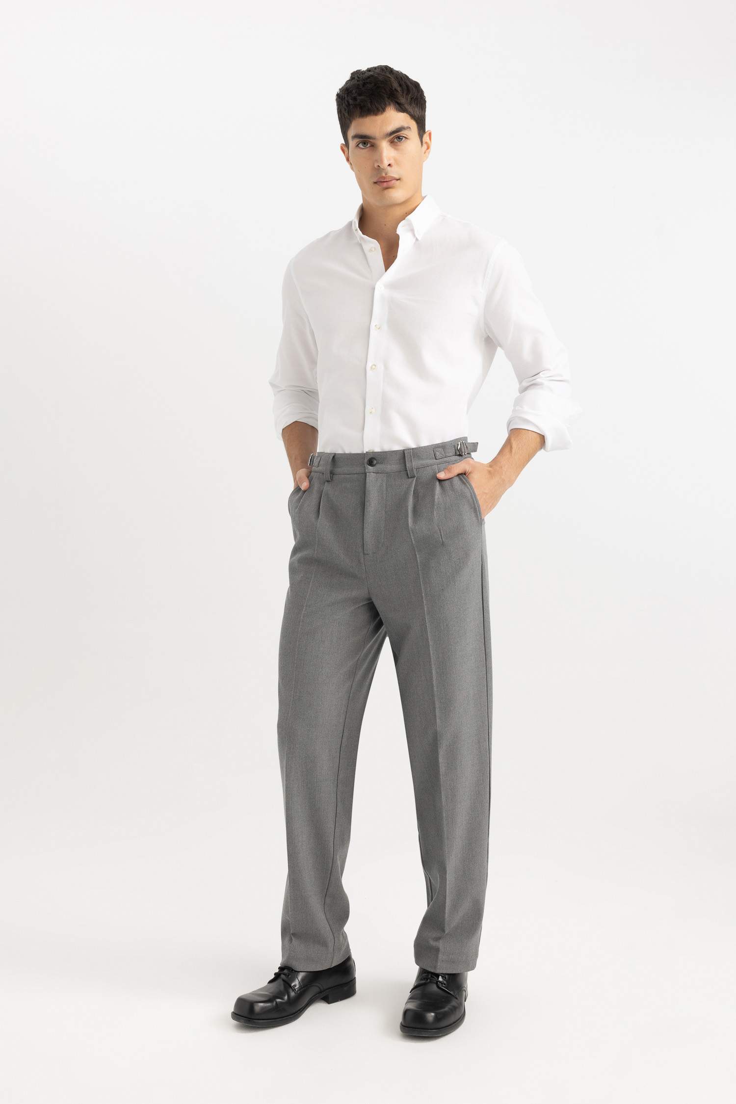 %100 Pamuk Beyaz Modern Fit Polo Yaka Petek Dokulu Basic Düz Uzun Kollu Gömlek