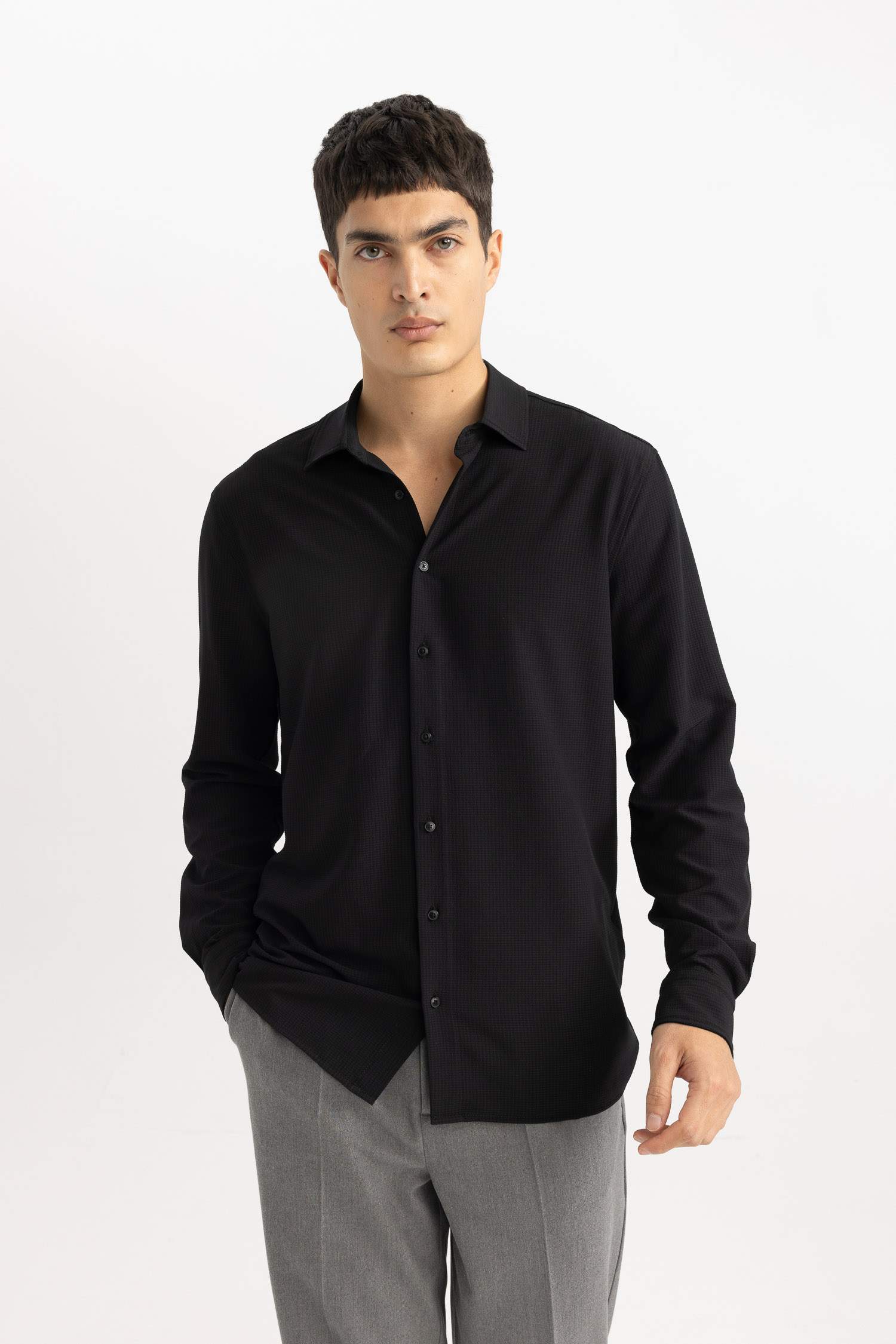 Modern Fit Polo Collar Crinkle Shirt