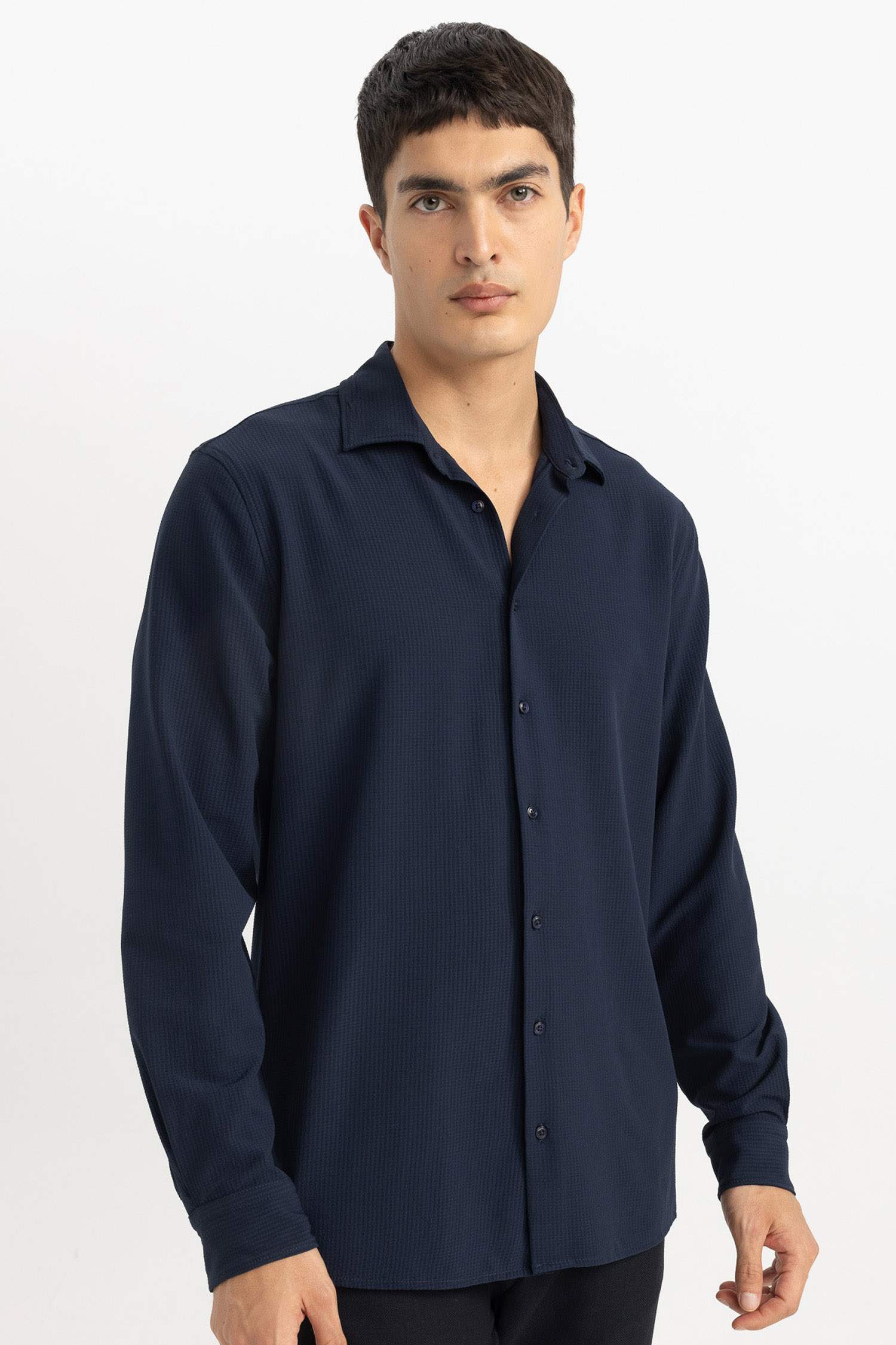 Modern Fit Polo Collar Crinkle Shirt