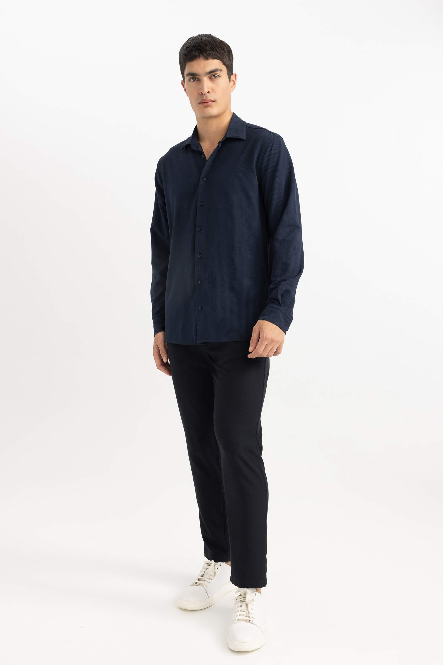Modern Fit Polo Collar Crinkle Shirt