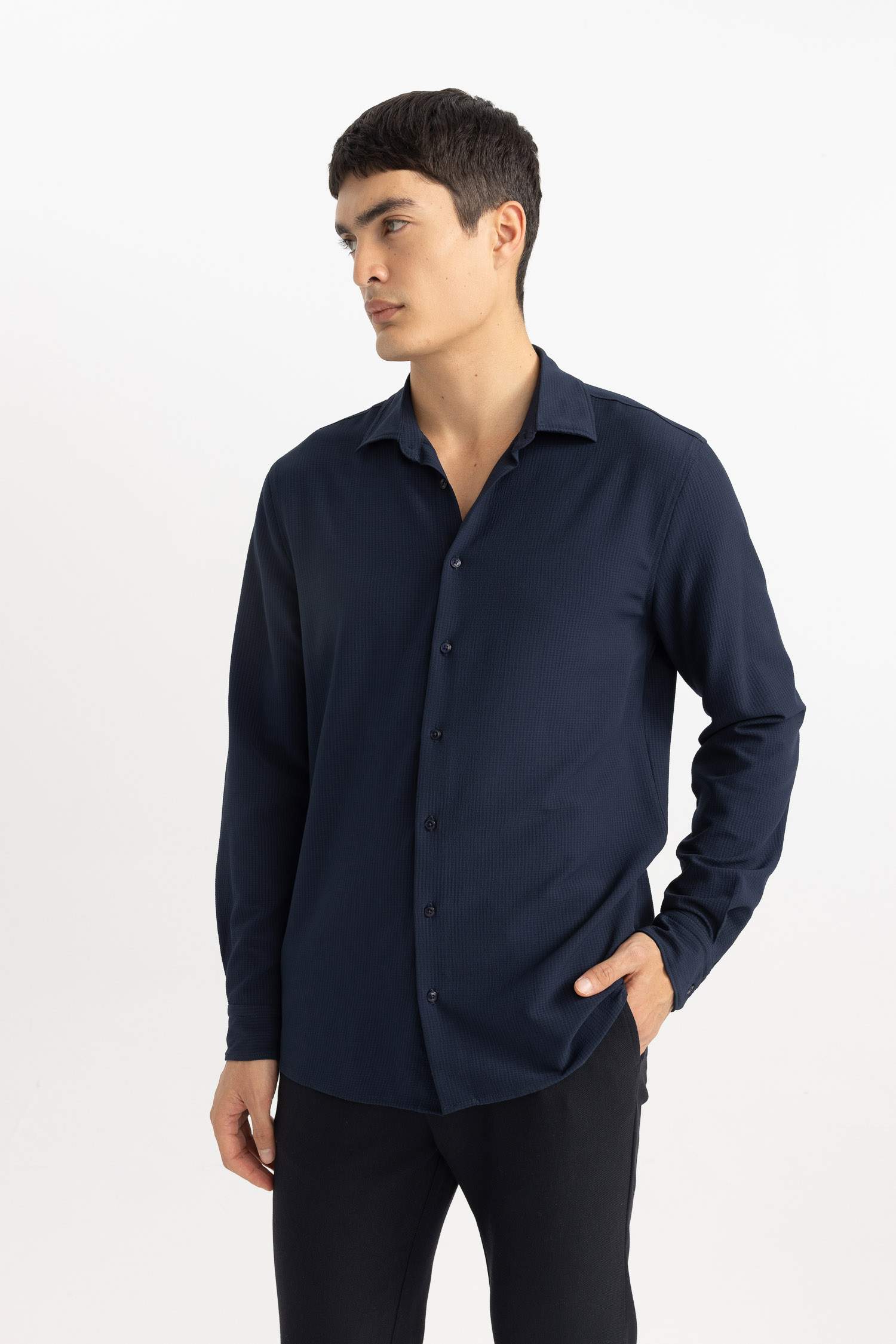 Modern Fit Polo Collar Crinkle Shirt
