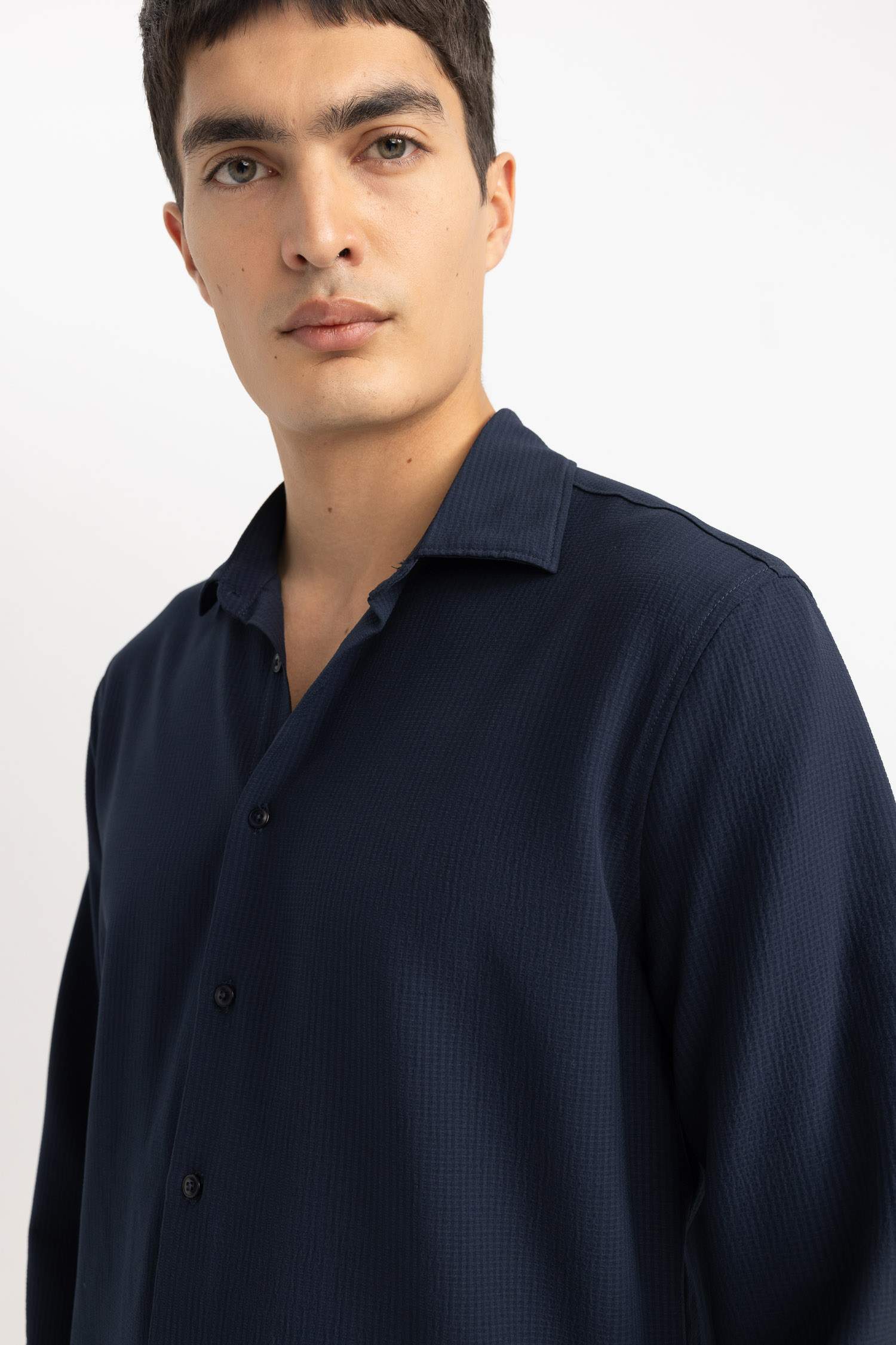 Modern Fit Polo Collar Crinkle Shirt