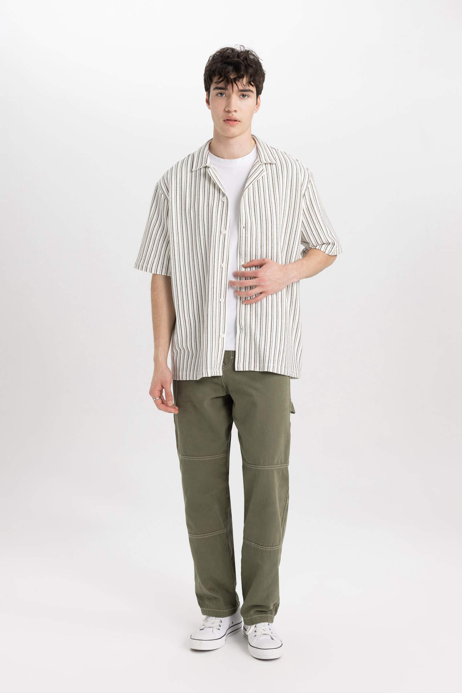 Relax Fit Apache Neck Striped Short Sleeve Shirt