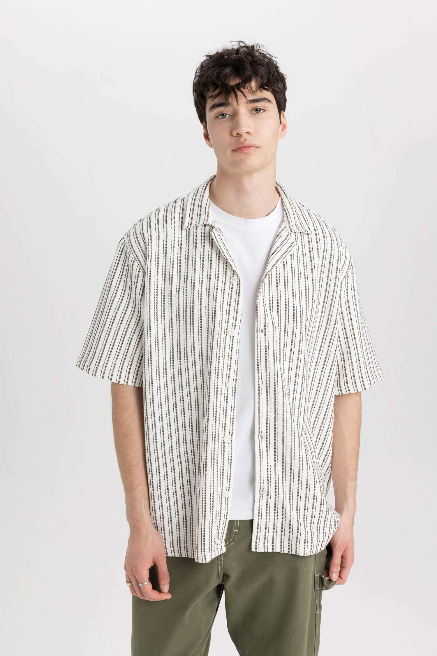Relax Fit Apache Neck Striped Short Sleeve Shirt