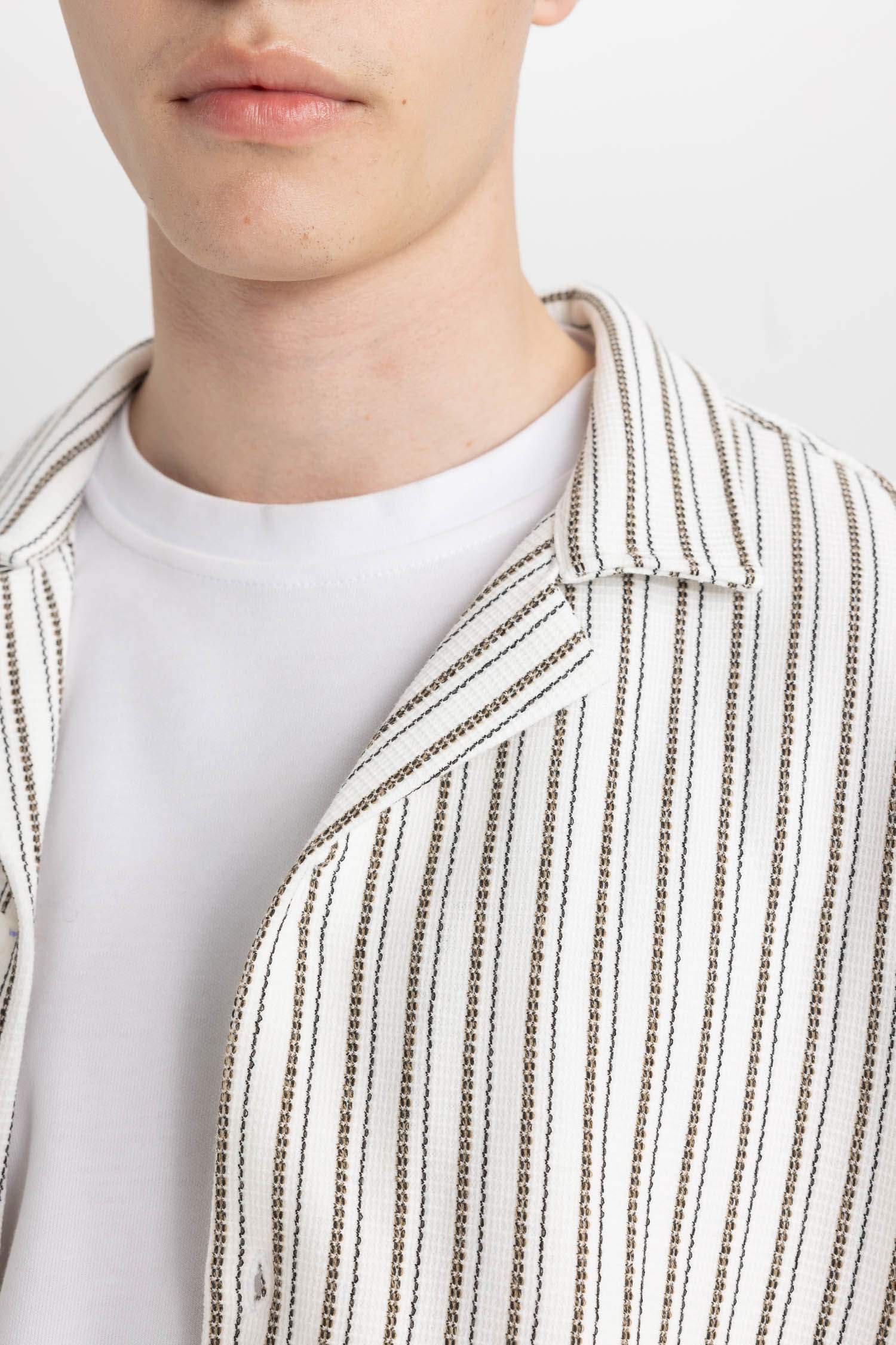 Relax Fit Apache Neck Striped Short Sleeve Shirt