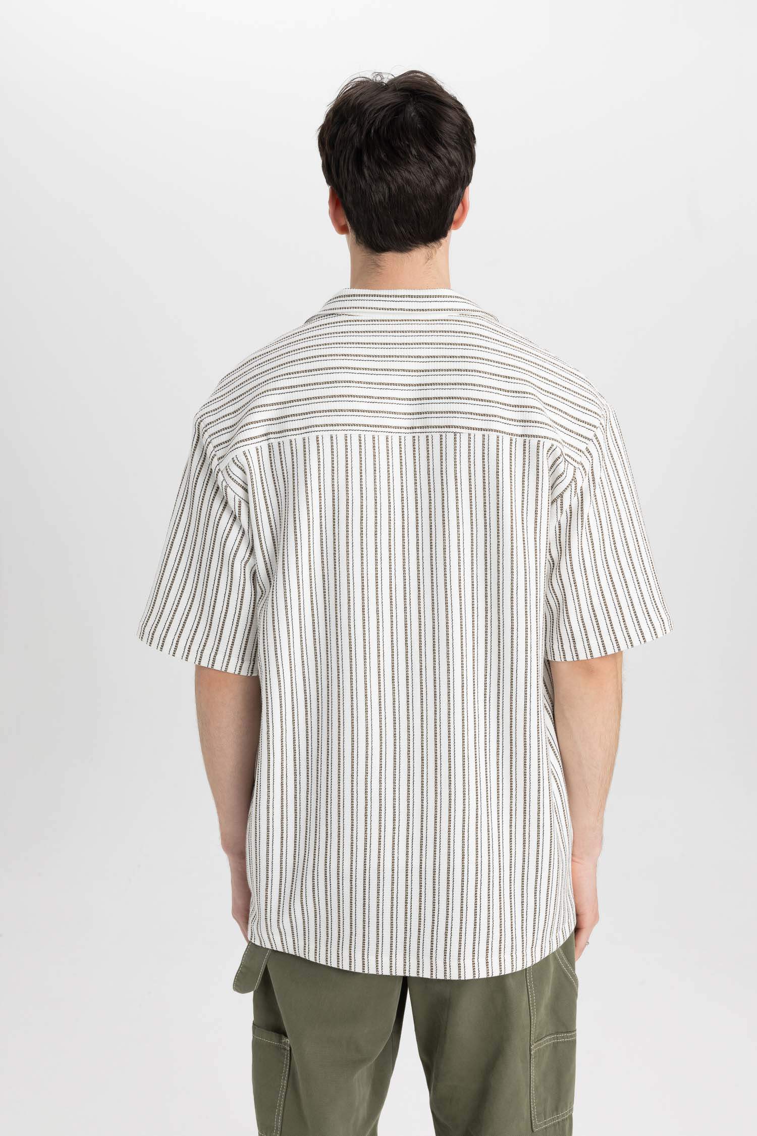 Relax Fit Apache Neck Striped Short Sleeve Shirt