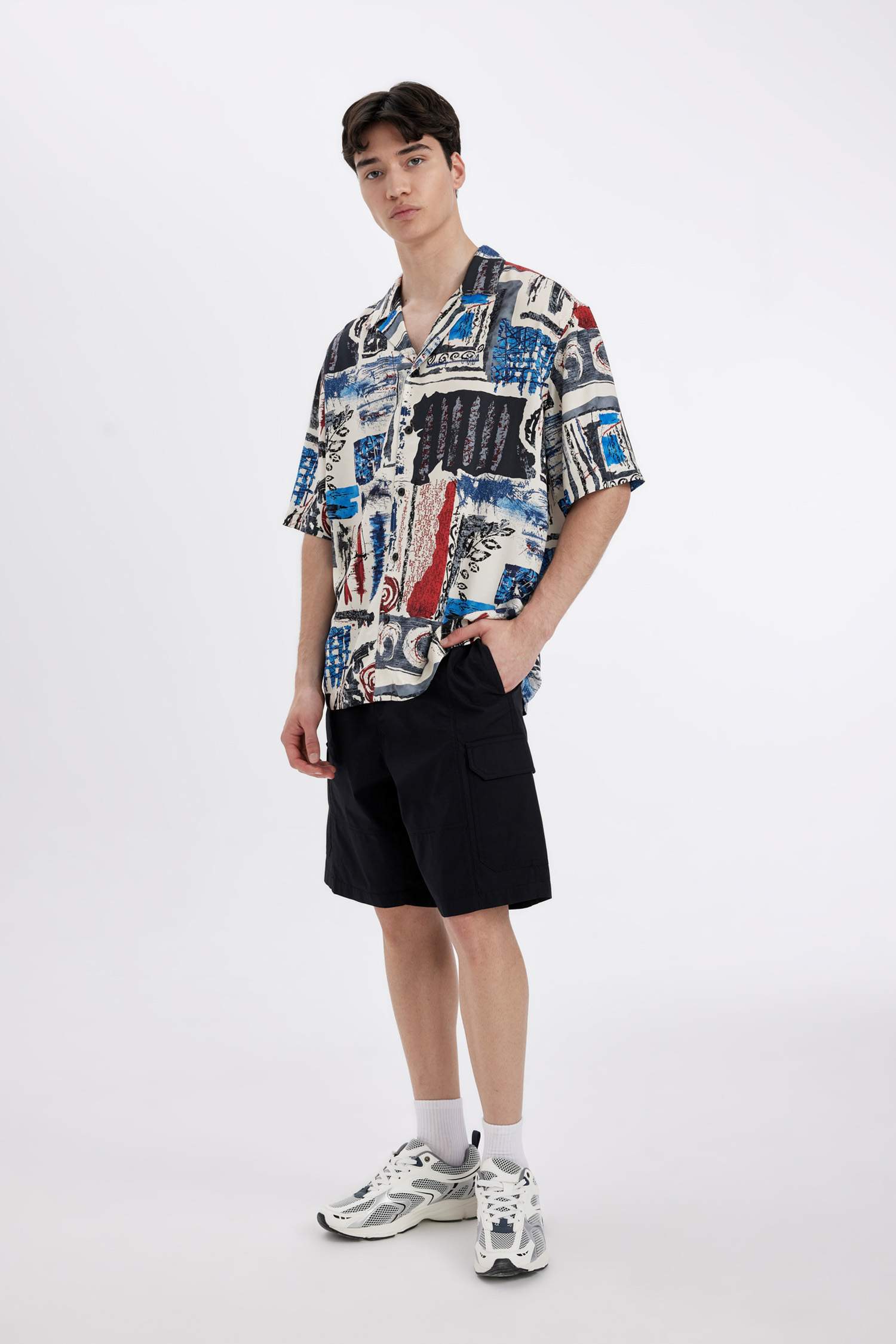 Relax Fit Printed Viscose Short Sleeve Shirt