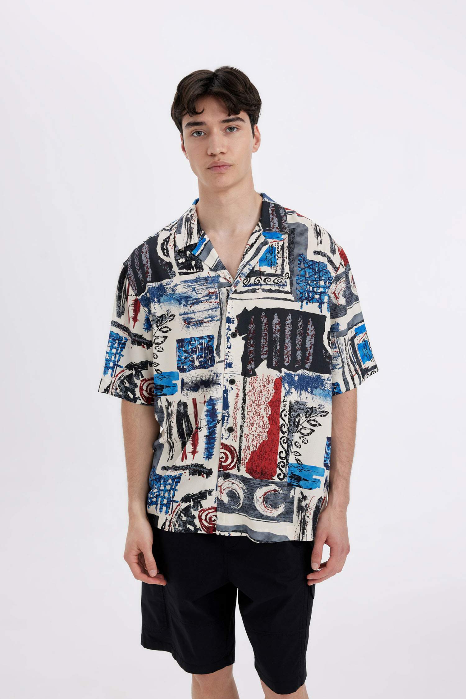 Relax Fit Printed Viscose Short Sleeve Shirt