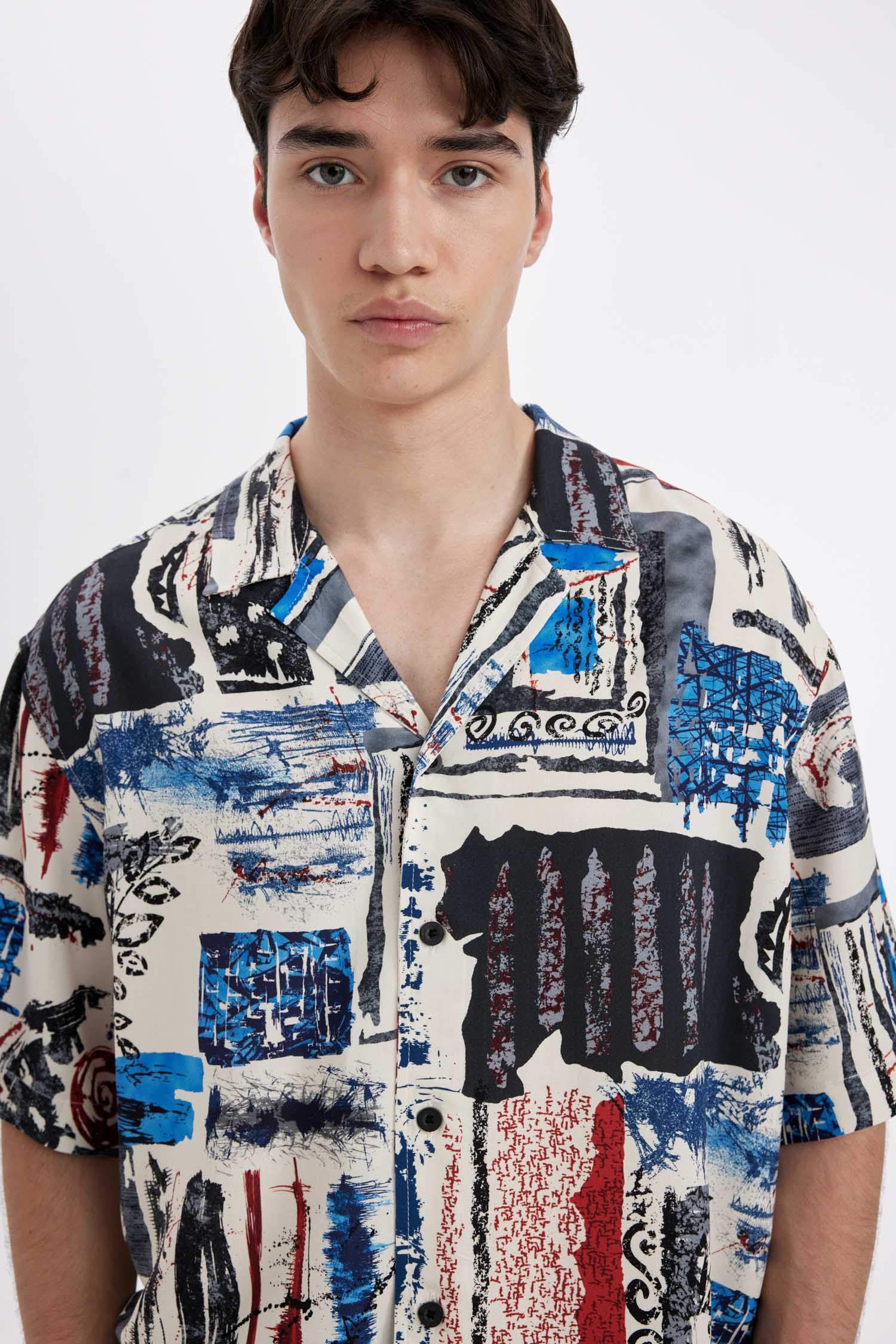 Relax Fit Printed Viscose Short Sleeve Shirt
