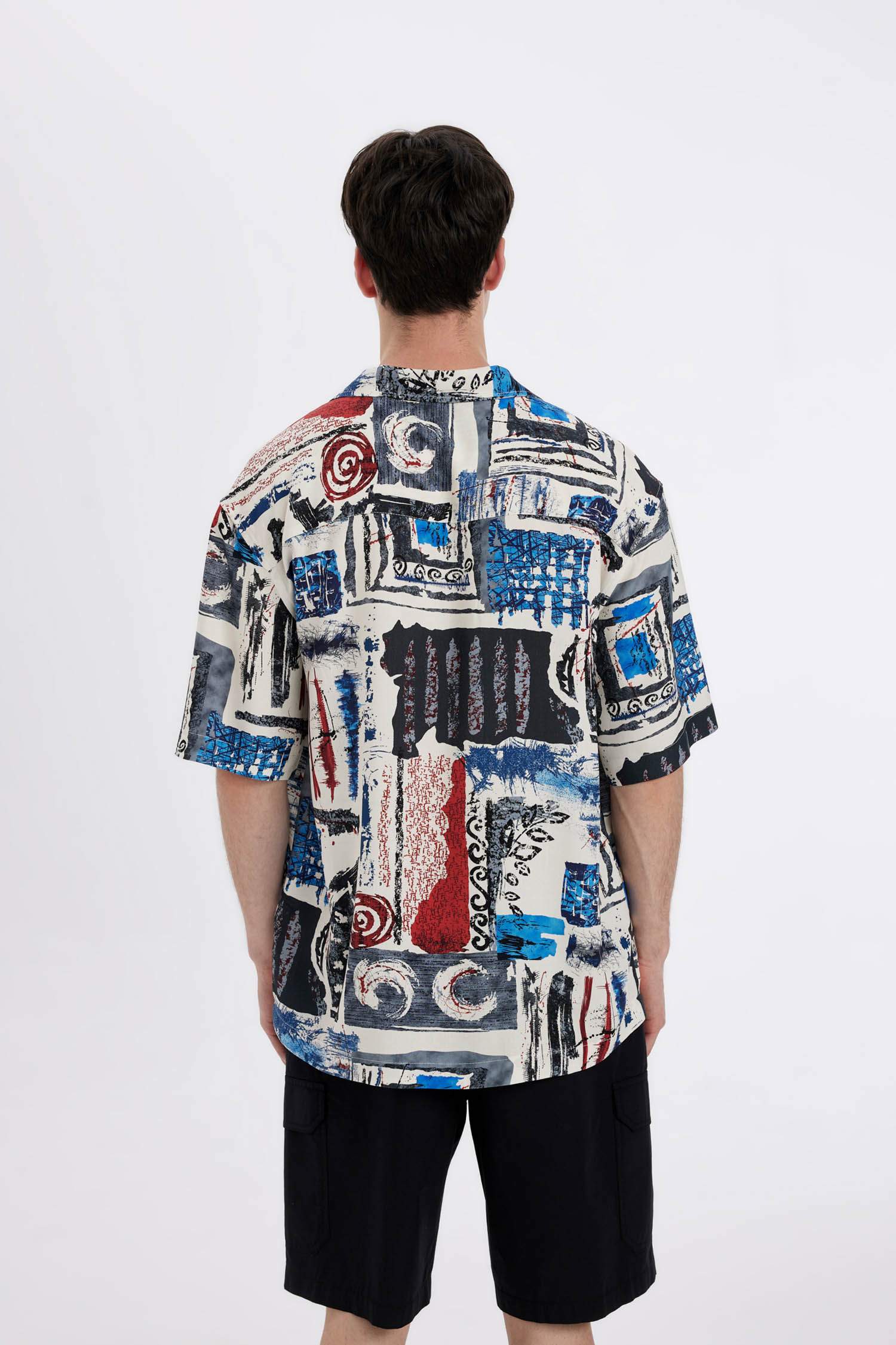 Relax Fit Printed Viscose Short Sleeve Shirt