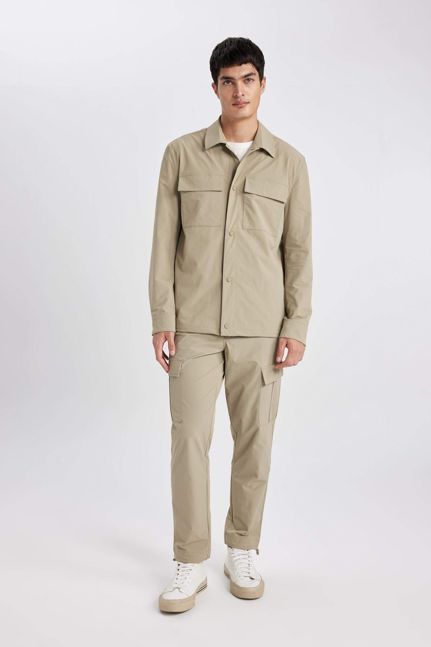 Regular Fit Polo Yaka Çıtçıt Kapamalı Cepli Teknik Gömlek Ceket