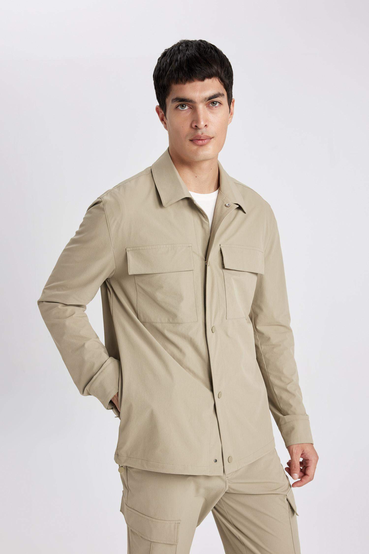 Regular Fit Polo Yaka Çıtçıt Kapamalı Cepli Teknik Gömlek Ceket