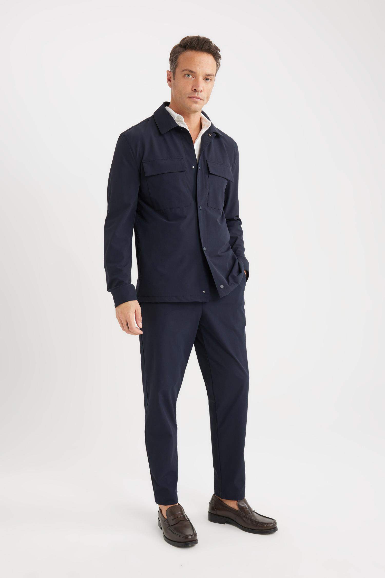 Regular Fit Polo Yaka Çıtçıtlı Cepli Teknik Gömlek Ceket