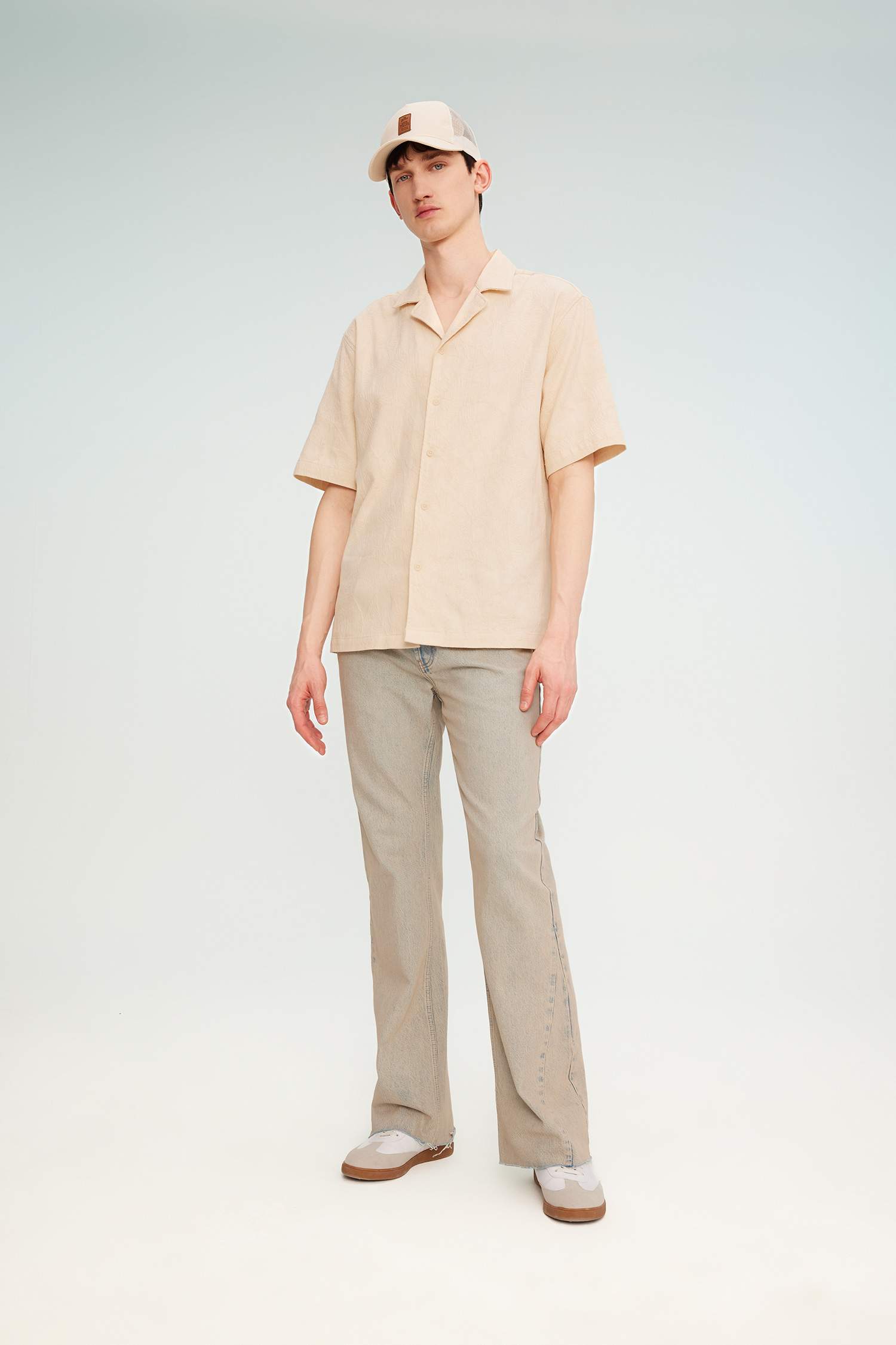 Chemise Coton Coupe Relax Manches Courtes Col Châle