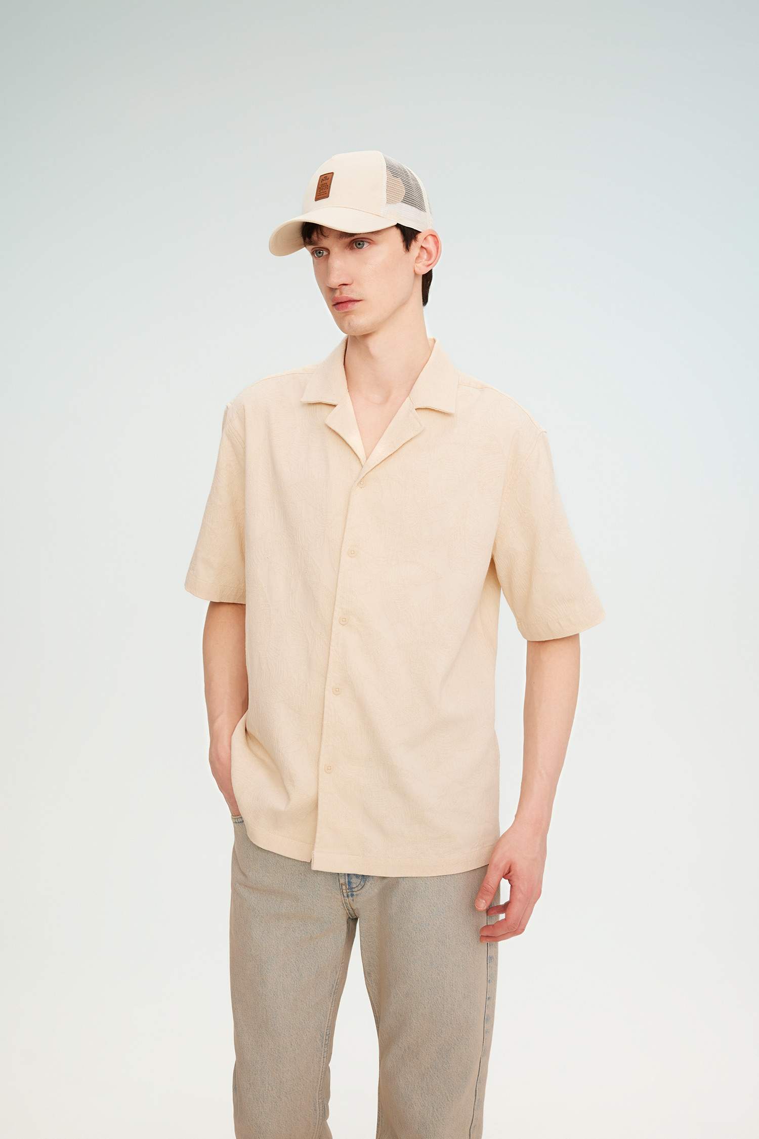 Chemise Coton Coupe Relax Manches Courtes Col Châle