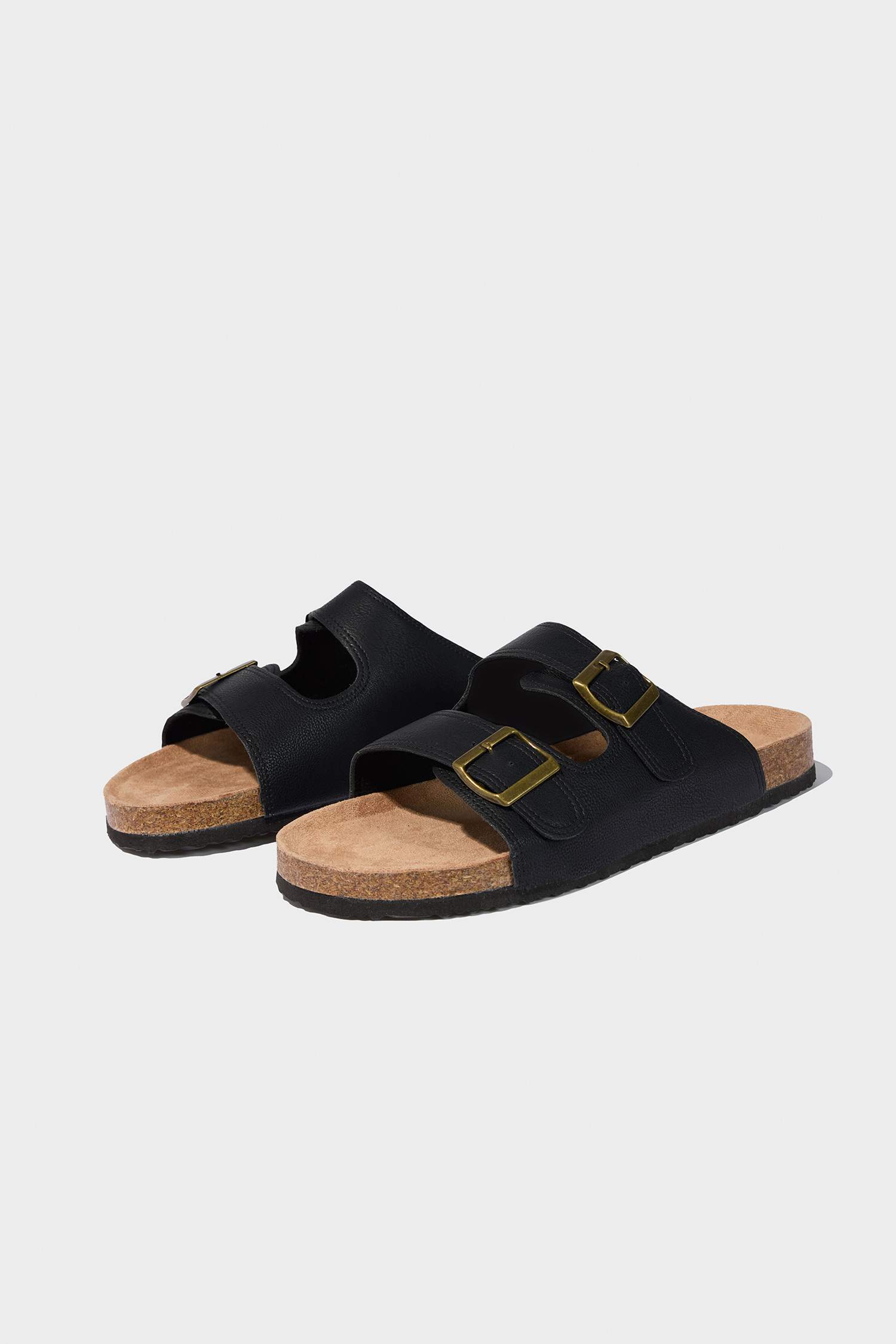 شبشب رجالي جلد صناعي بكعب سميك بشريط مزدوج