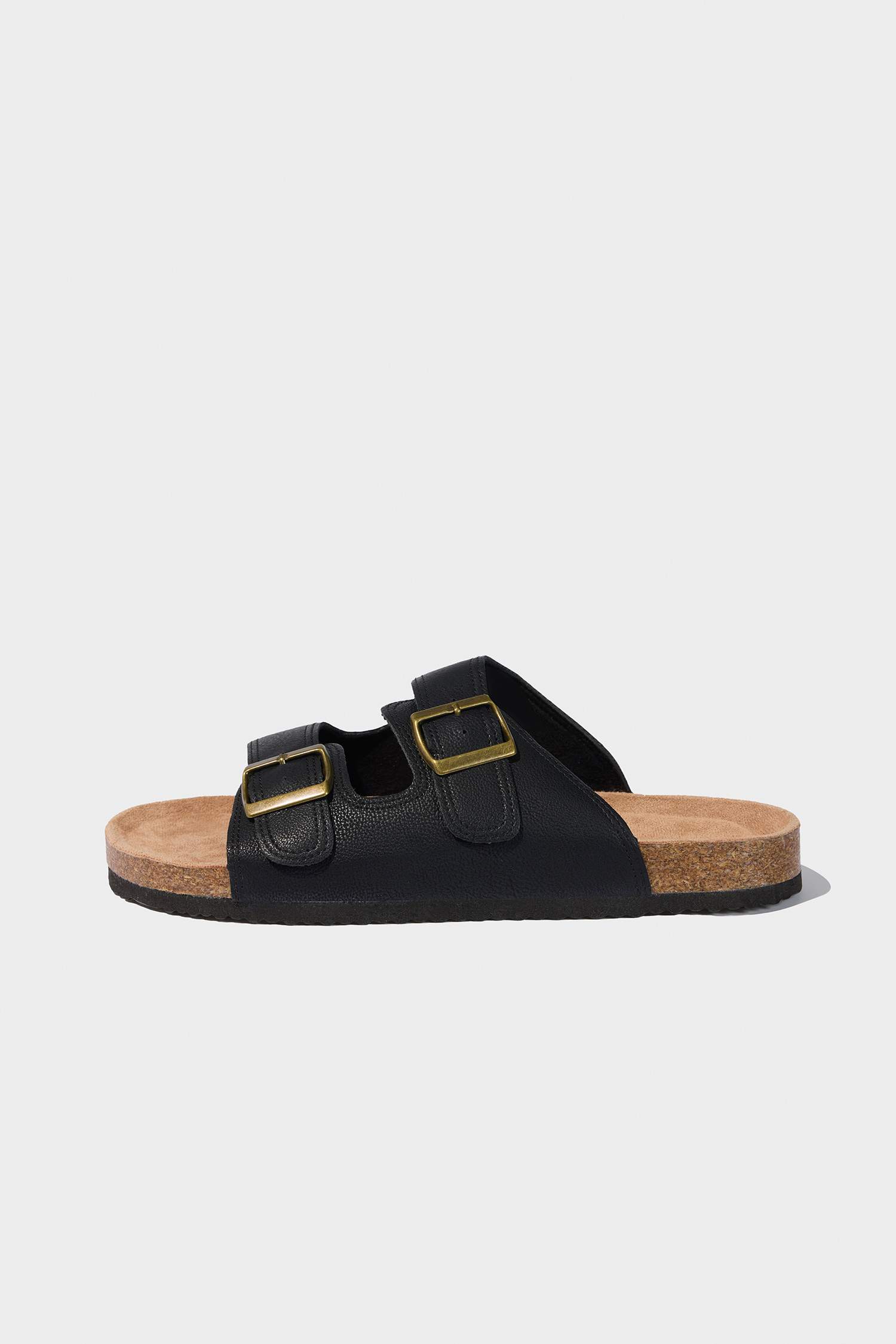 شبشب رجالي جلد صناعي بكعب سميك بشريط مزدوج