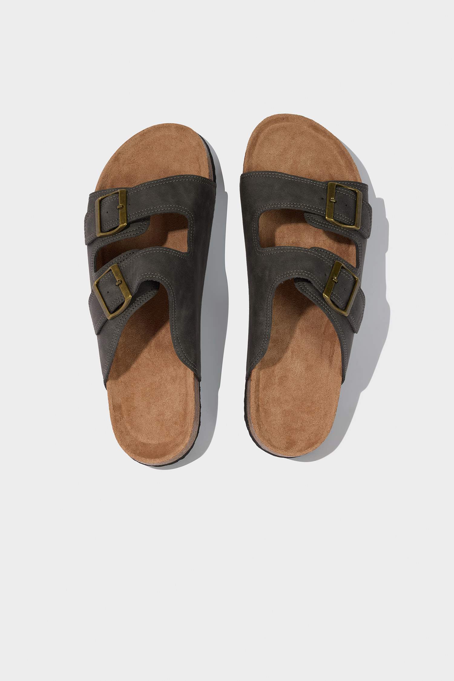 Man High Sole Double Banded Faux Leather Slippers